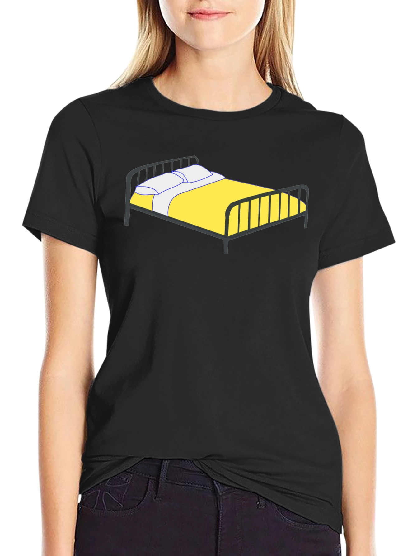 Novelty Bed Graphic Tee - Black Cotton T-Shirt