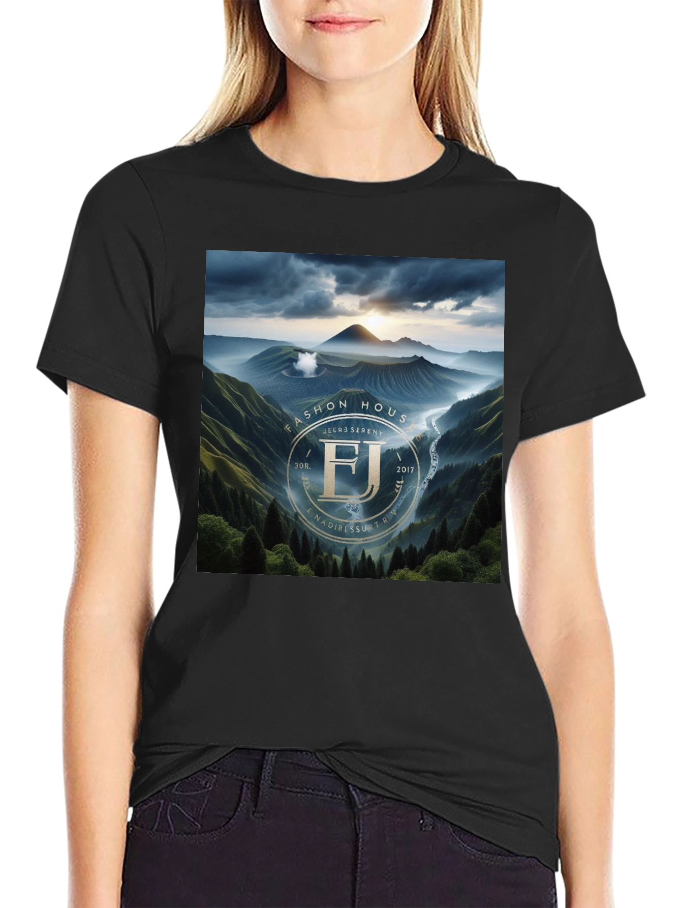 Fashion House FJ Serenity Black Graphic T-Shirt