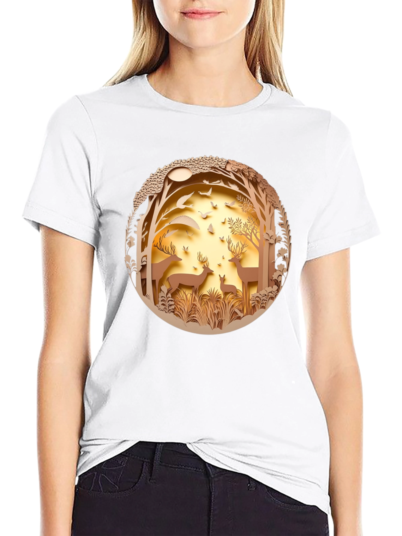 Nature Deer Graphic Black T-Shirt