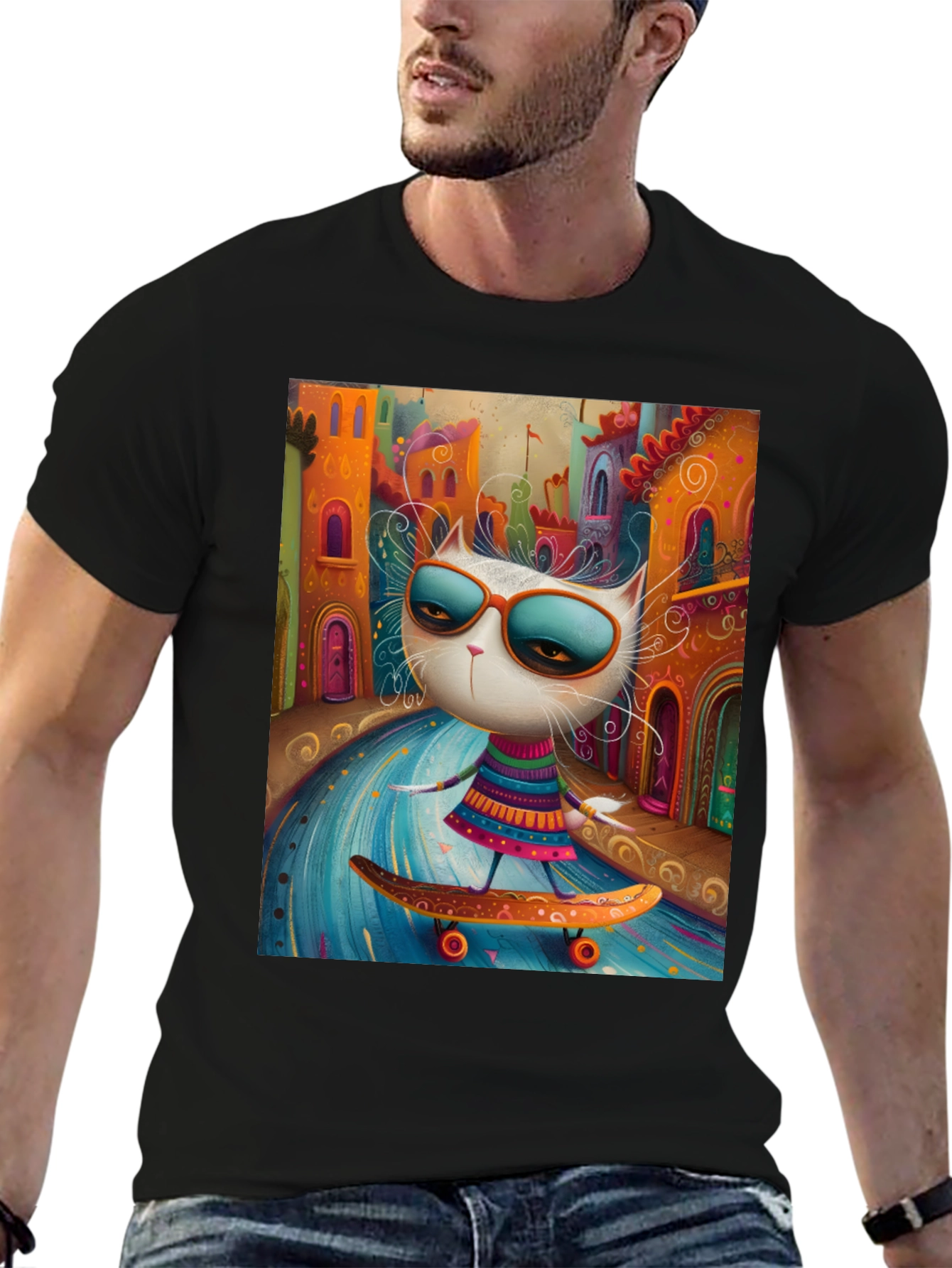 Cool Cat Skateboard Graphic Tee