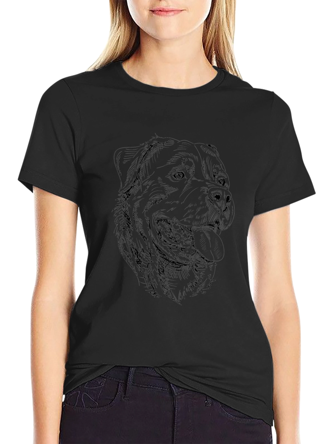 Dog Sketch Graphic Tee - Black Cotton T-Shirt