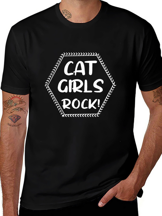 Cat Girls Rock! Black Graphic Tee Shirt