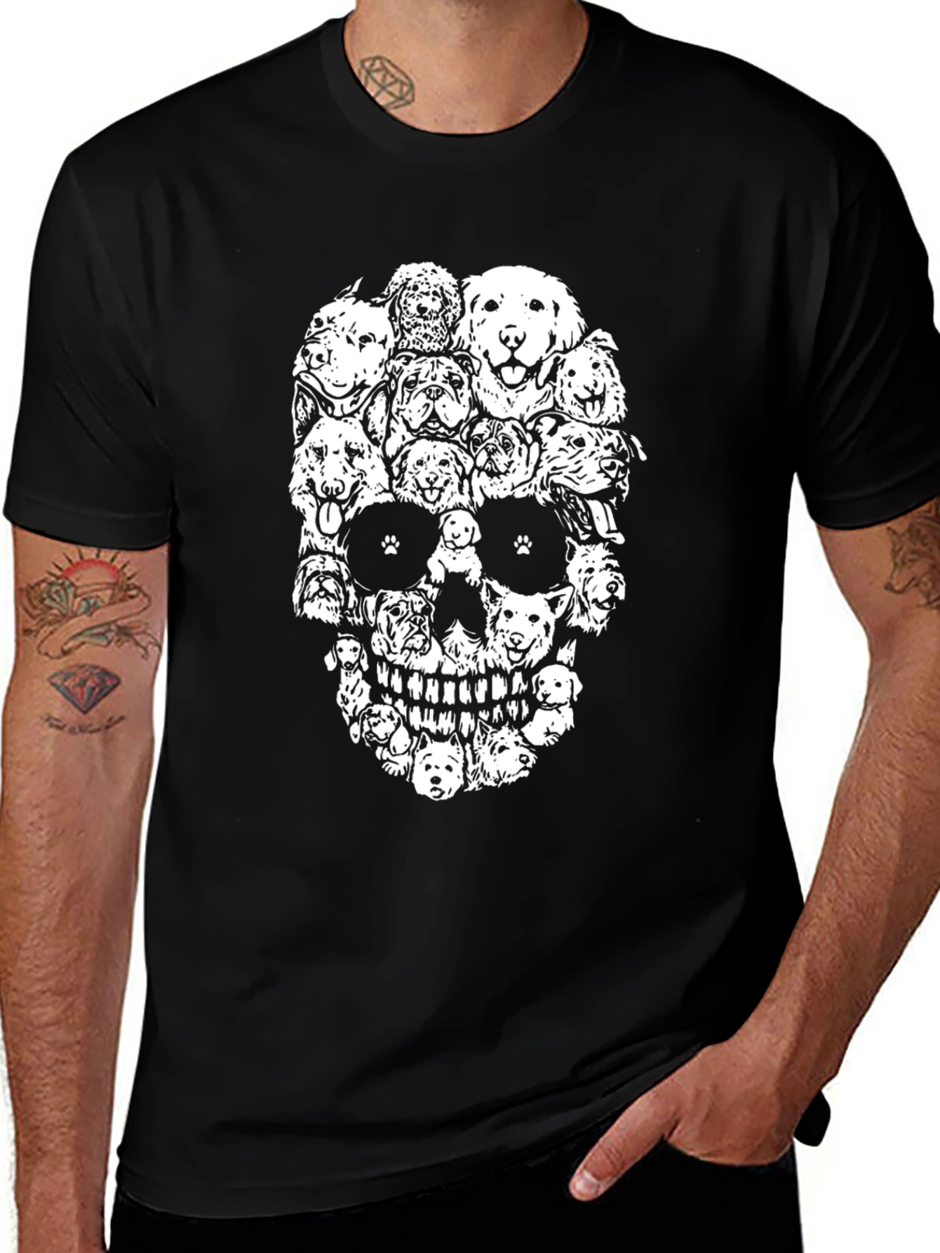 Dog Skull Graphic Tee - Black Cotton T-Shirt