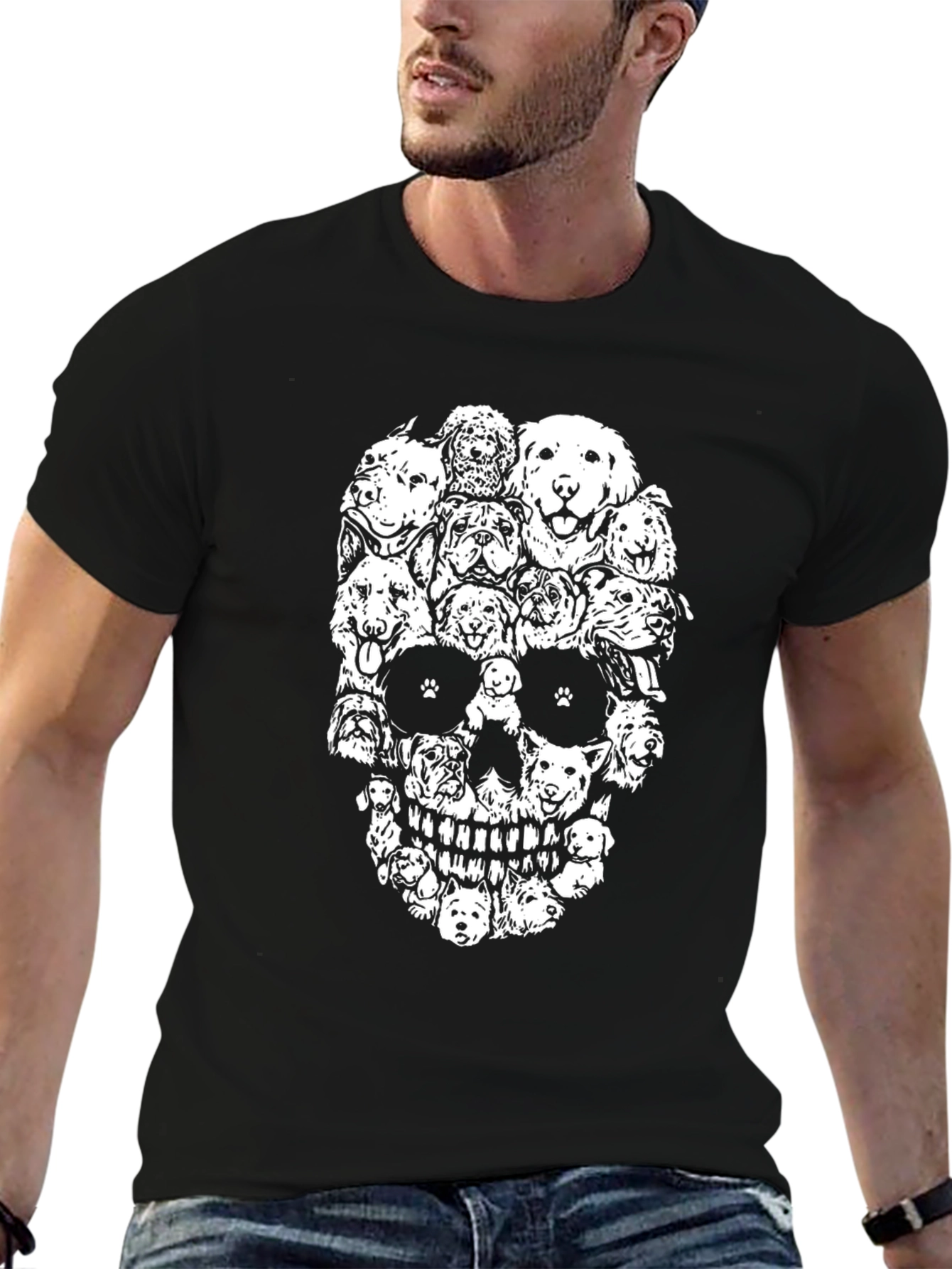 Dog Skull Graphic Tee - Black Cotton T-Shirt