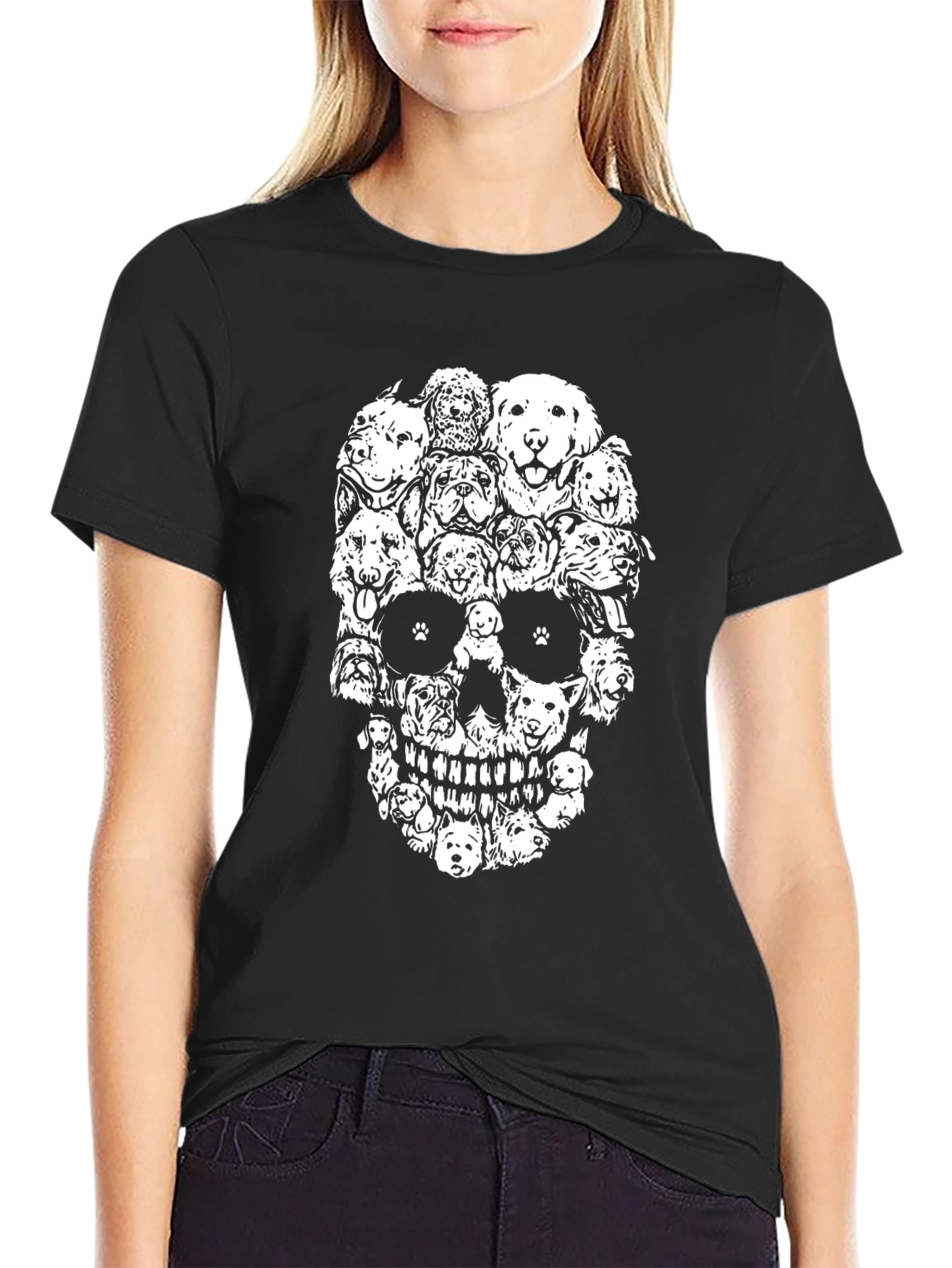 Dog Skull Graphic Tee - Black Cotton T-Shirt