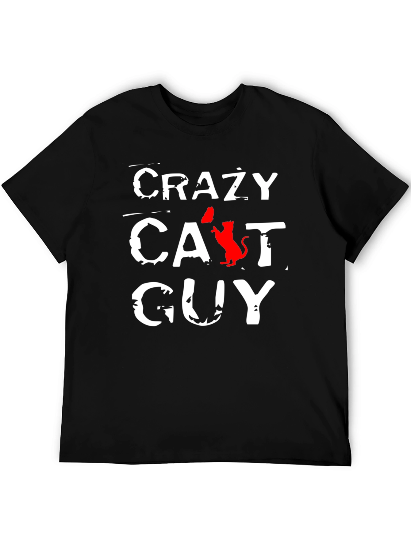 Crazy Cat Guy Black T-Shirt - Novelty Graphic Tee