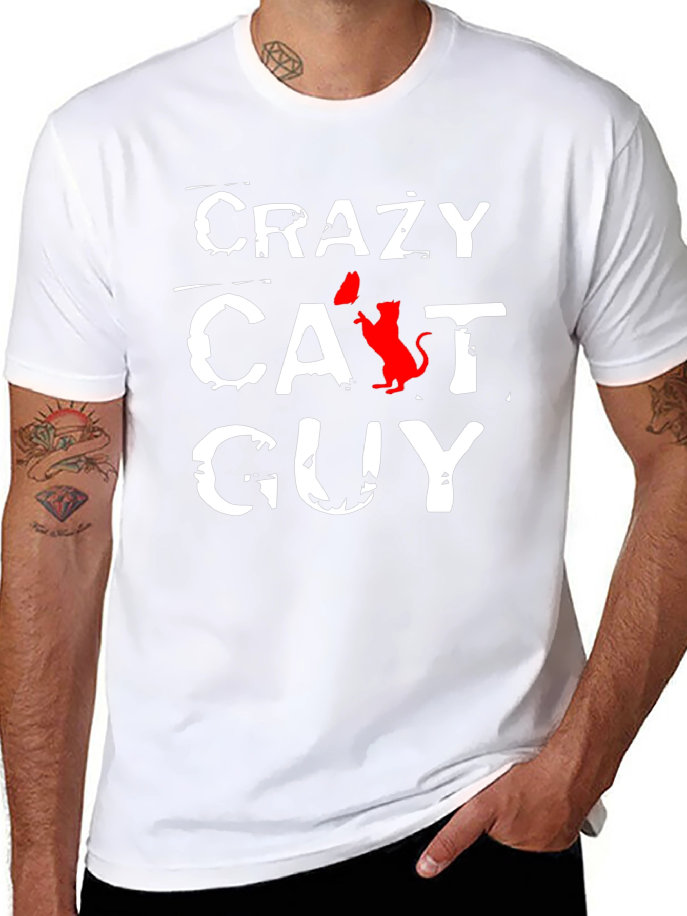 Crazy Cat Guy Black T-Shirt - Novelty Graphic Tee
