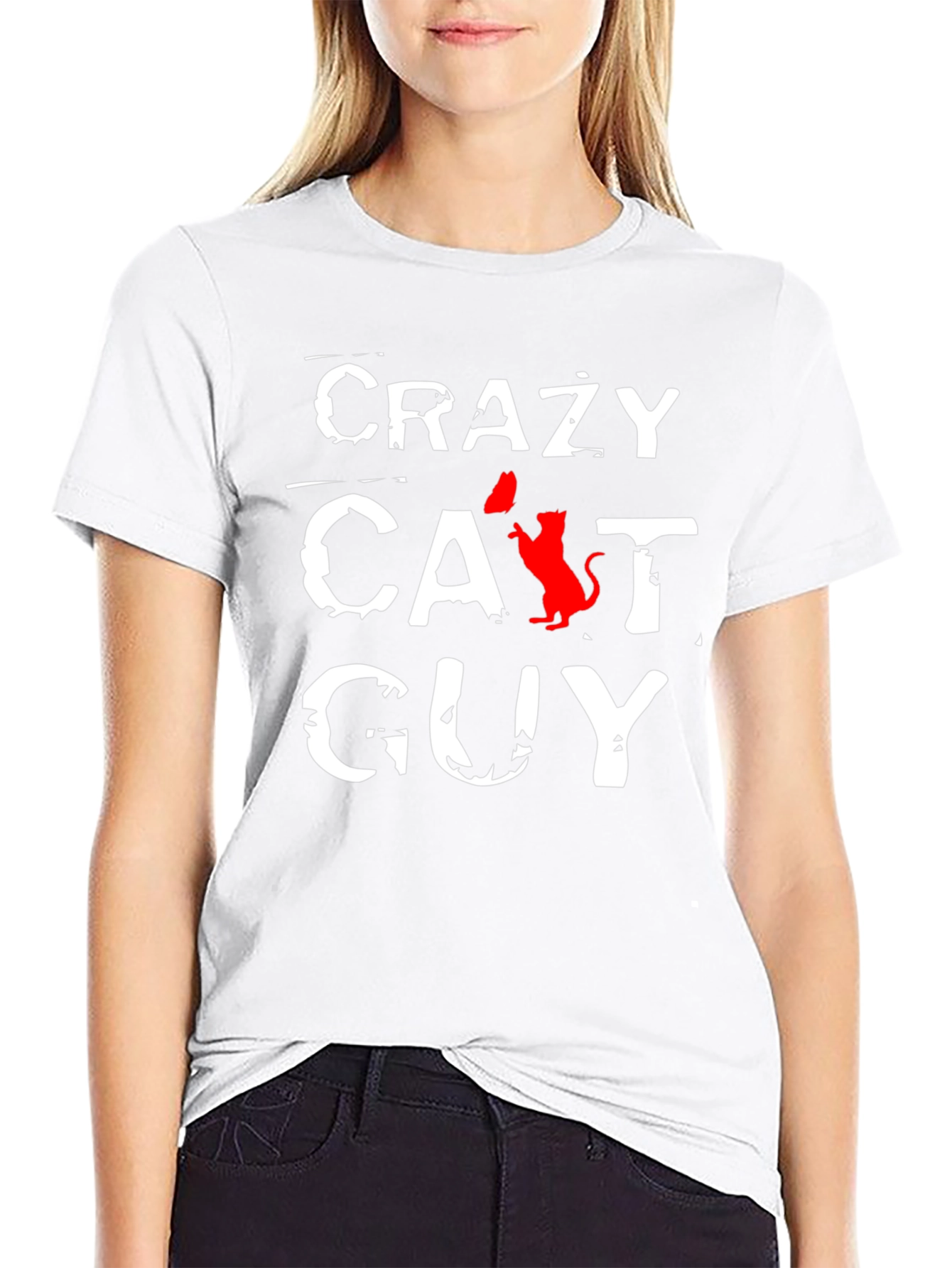 Crazy Cat Guy Black T-Shirt - Novelty Graphic Tee