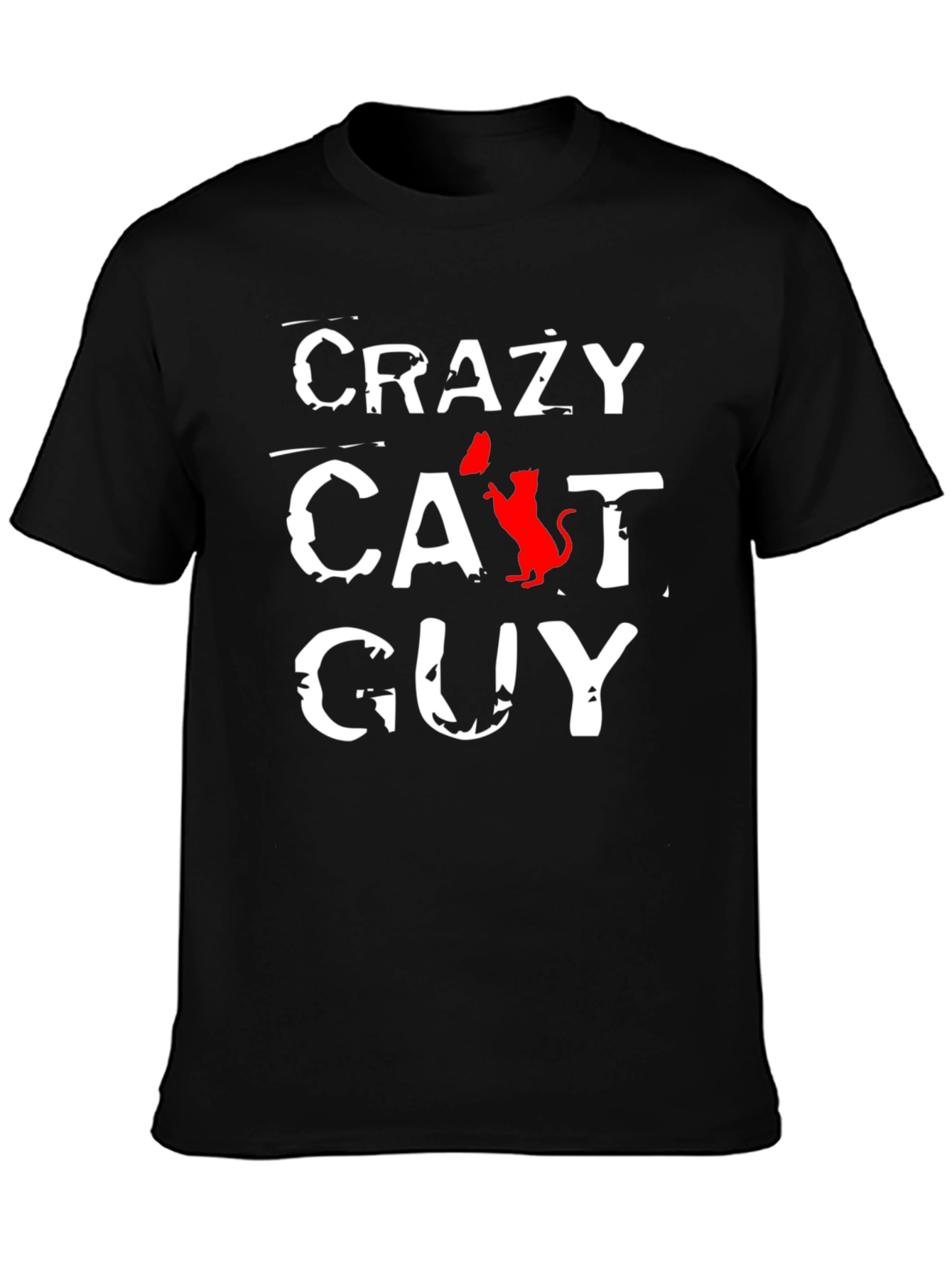 Crazy Cat Guy Black T-Shirt - Novelty Graphic Tee