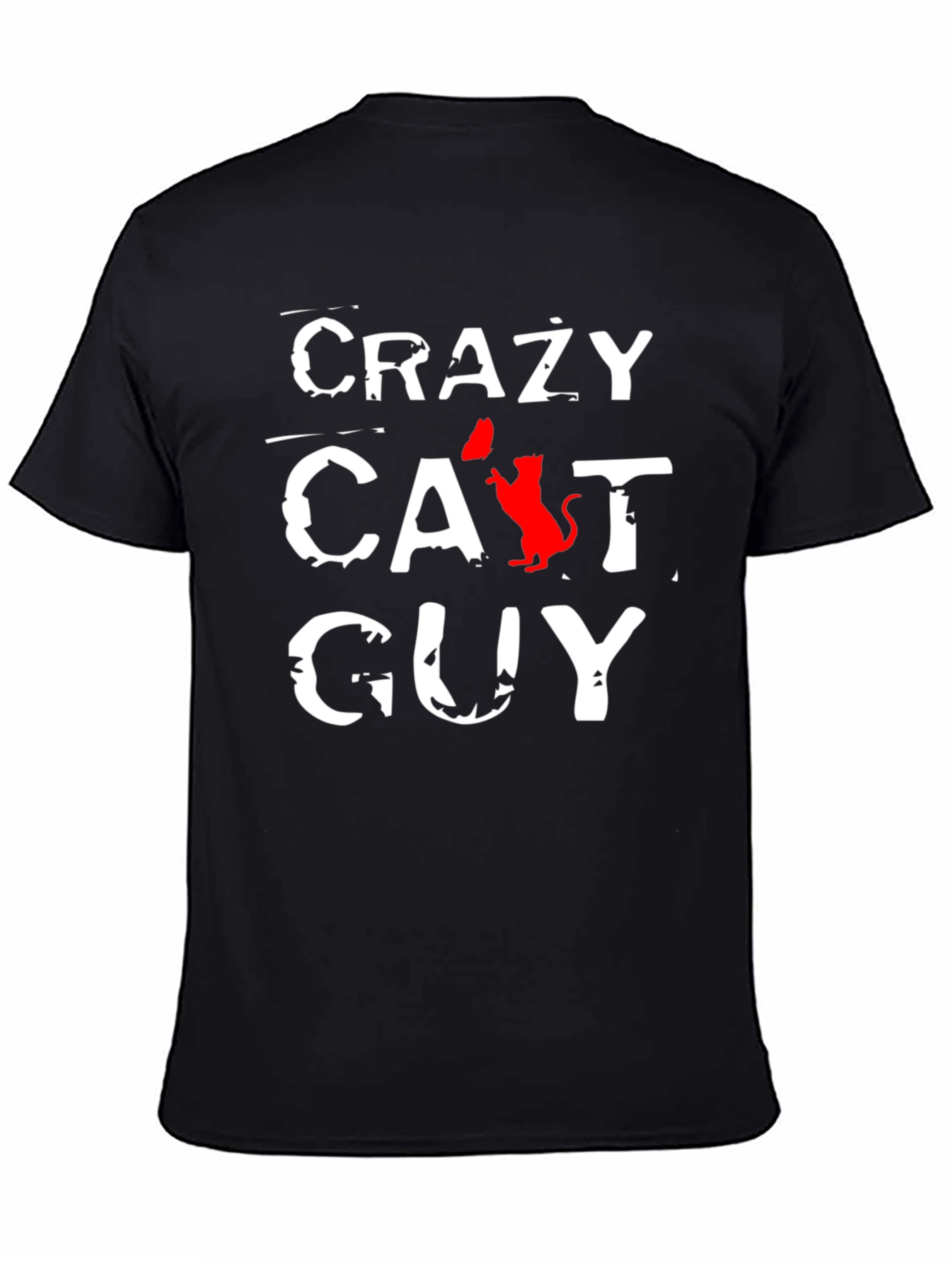 Crazy Cat Guy Black T-Shirt - Novelty Graphic Tee