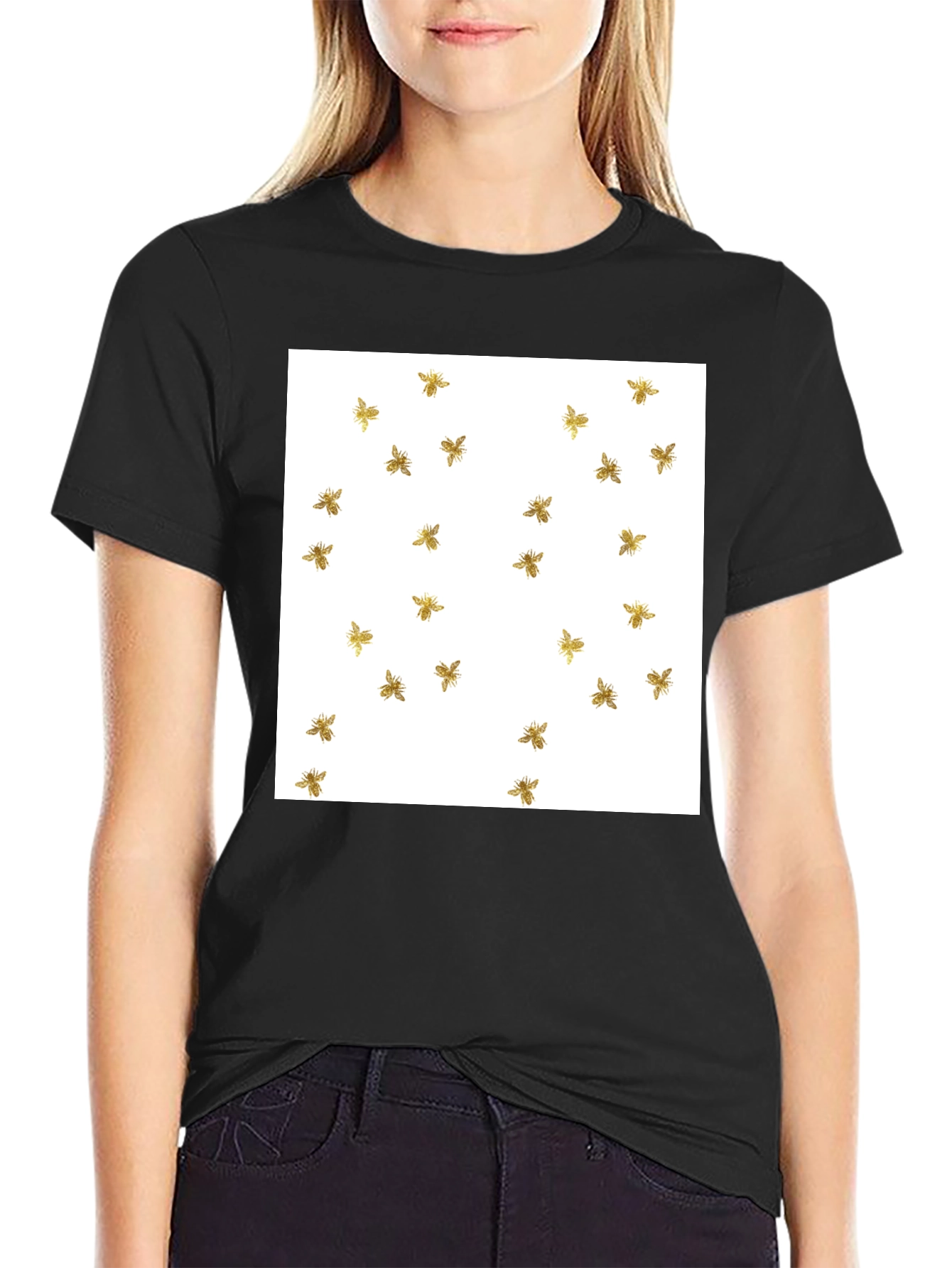 Bumble Bee Pattern Black T-Shirt