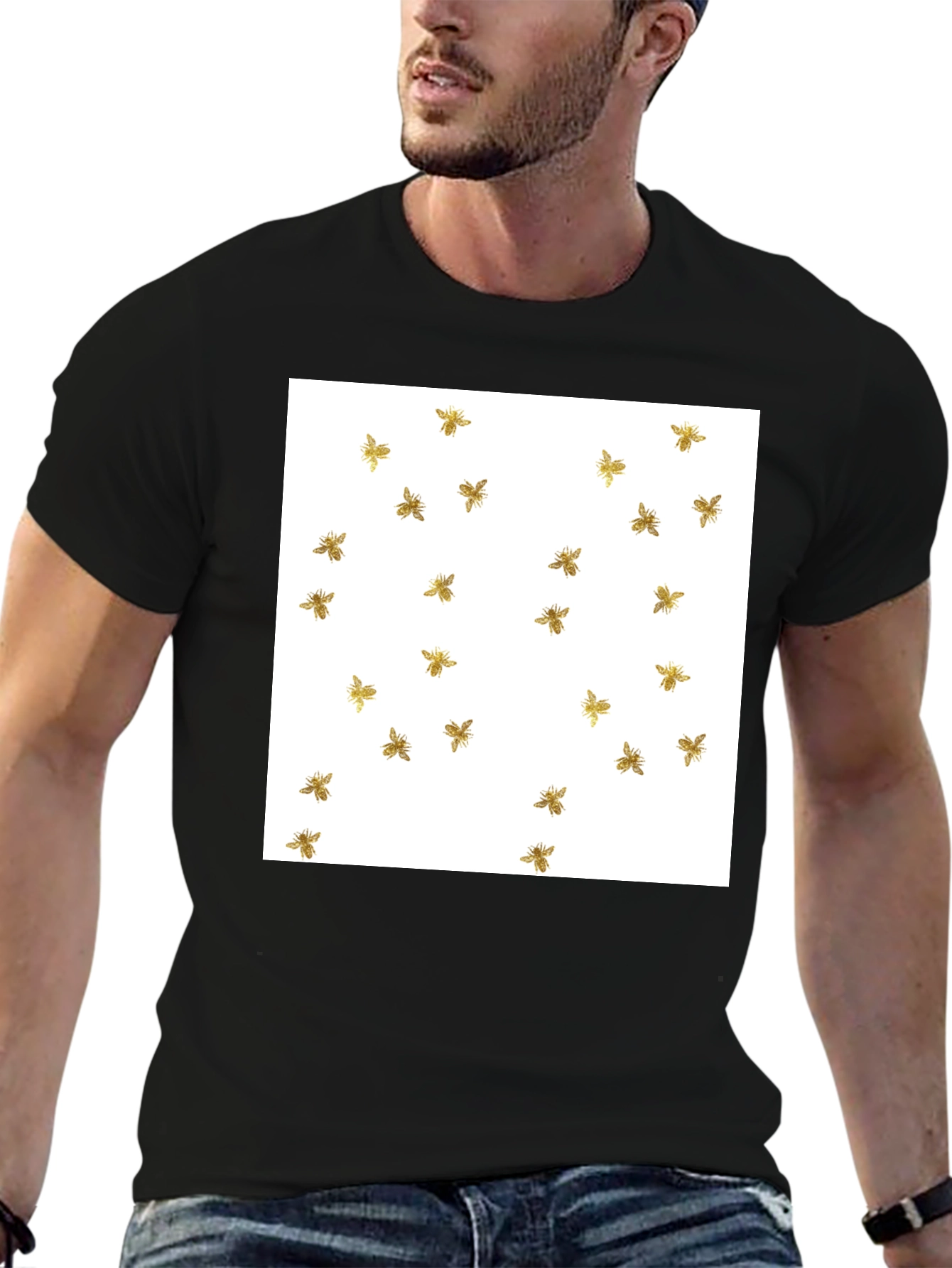 Bumble Bee Pattern Black T-Shirt