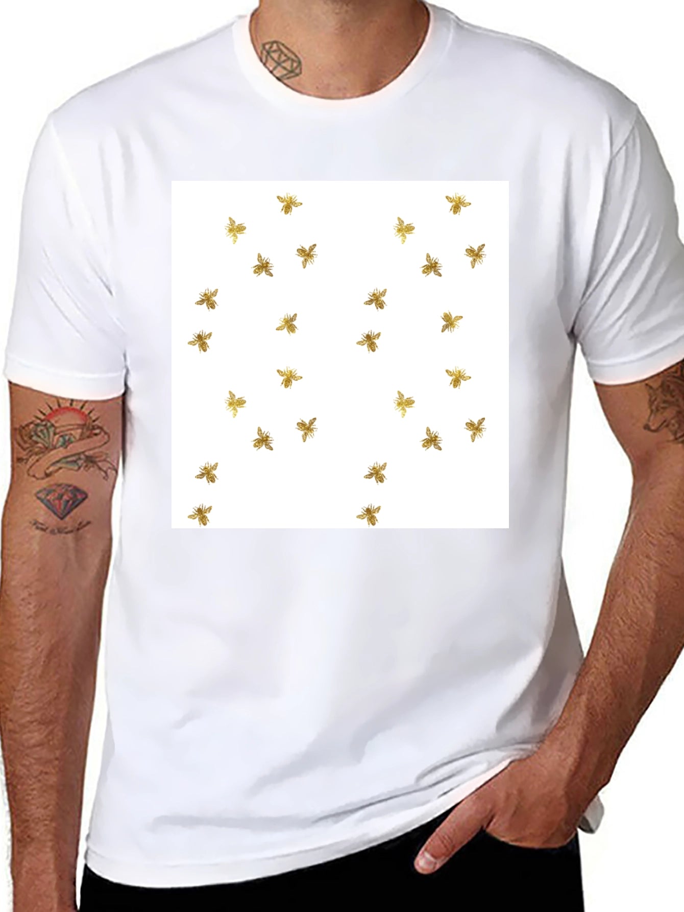 Bumble Bee Pattern Black T-Shirt
