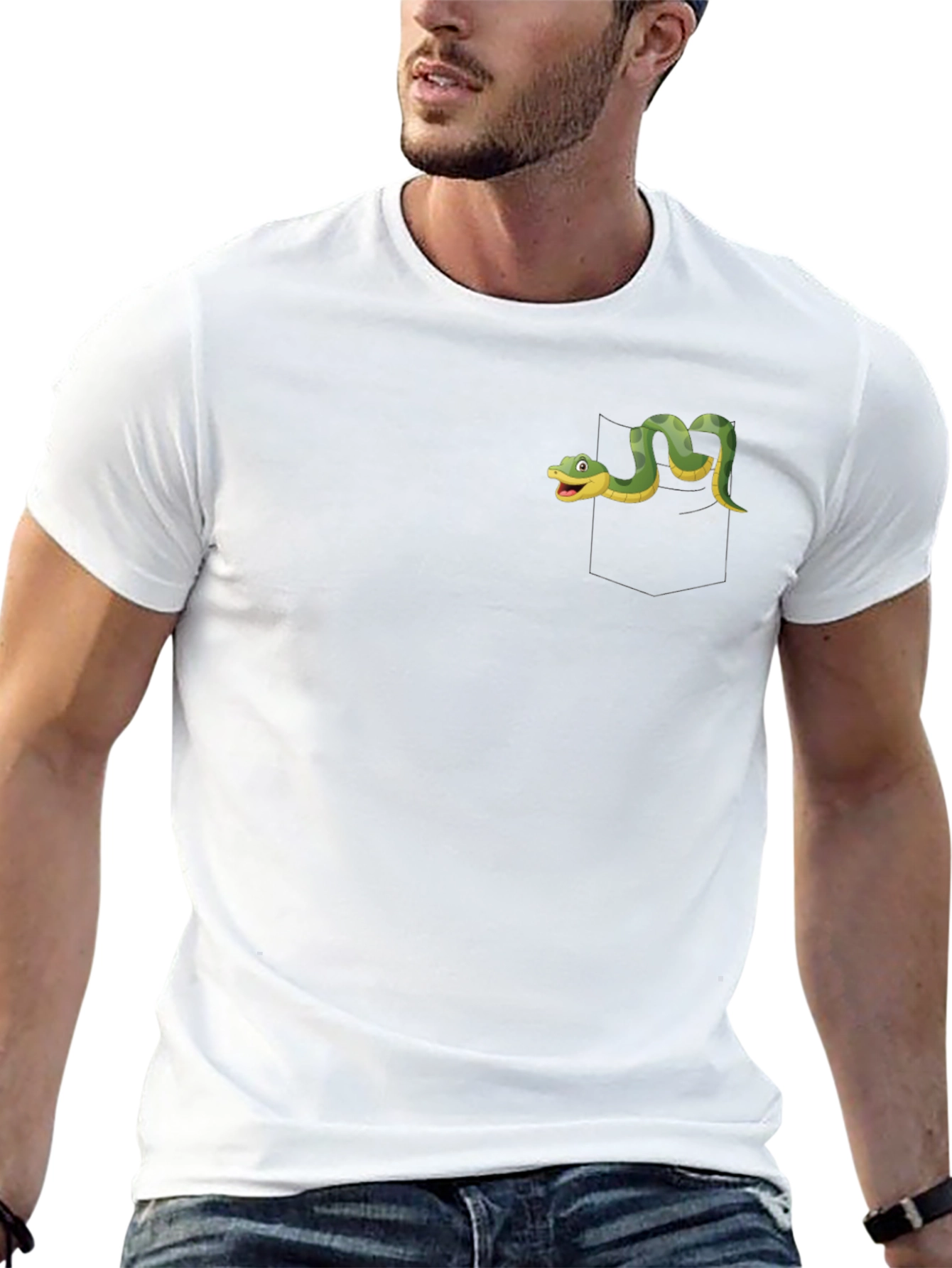 Black T-Shirt with Cartoon Snake Design