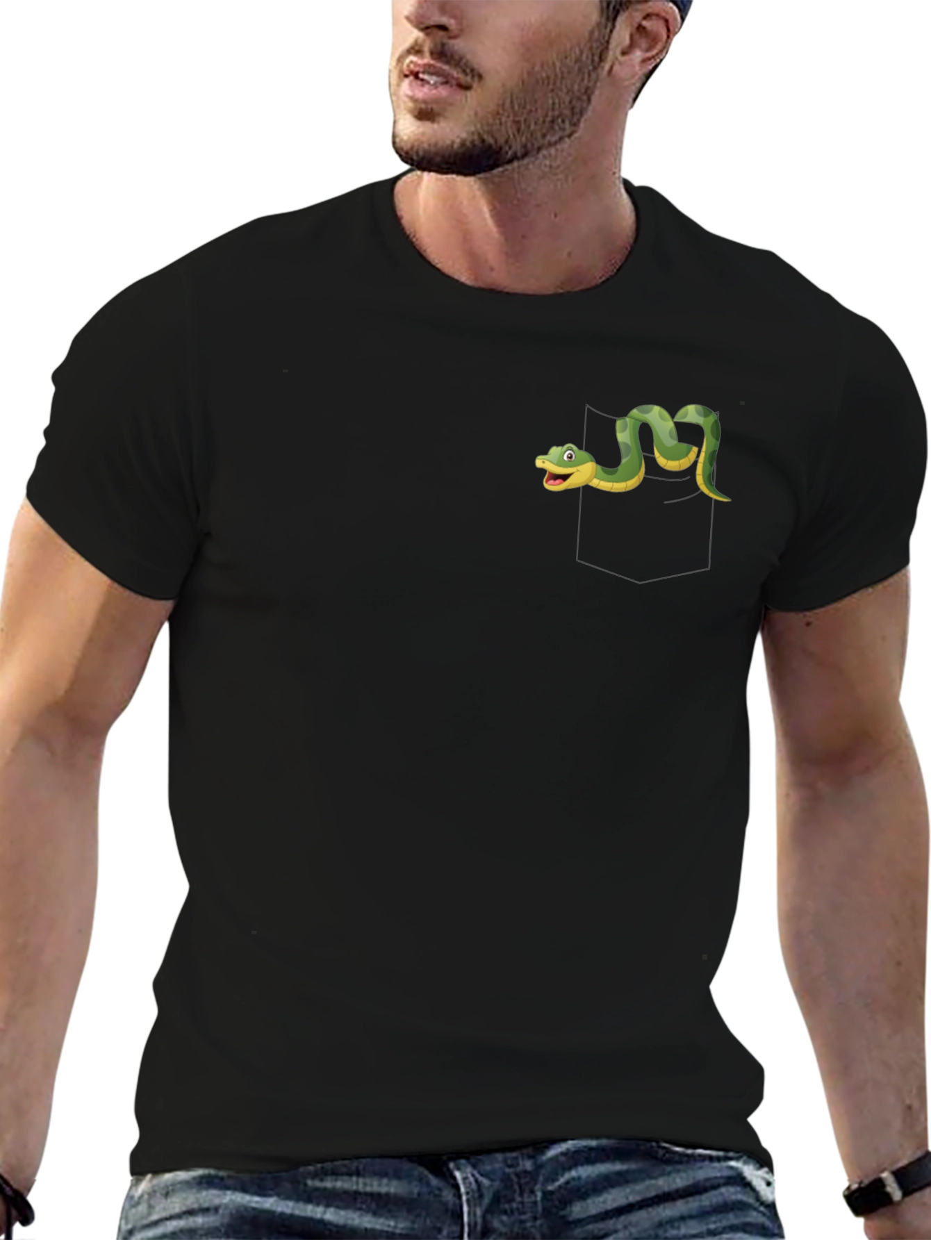 Black T-Shirt with Cartoon Snake Design