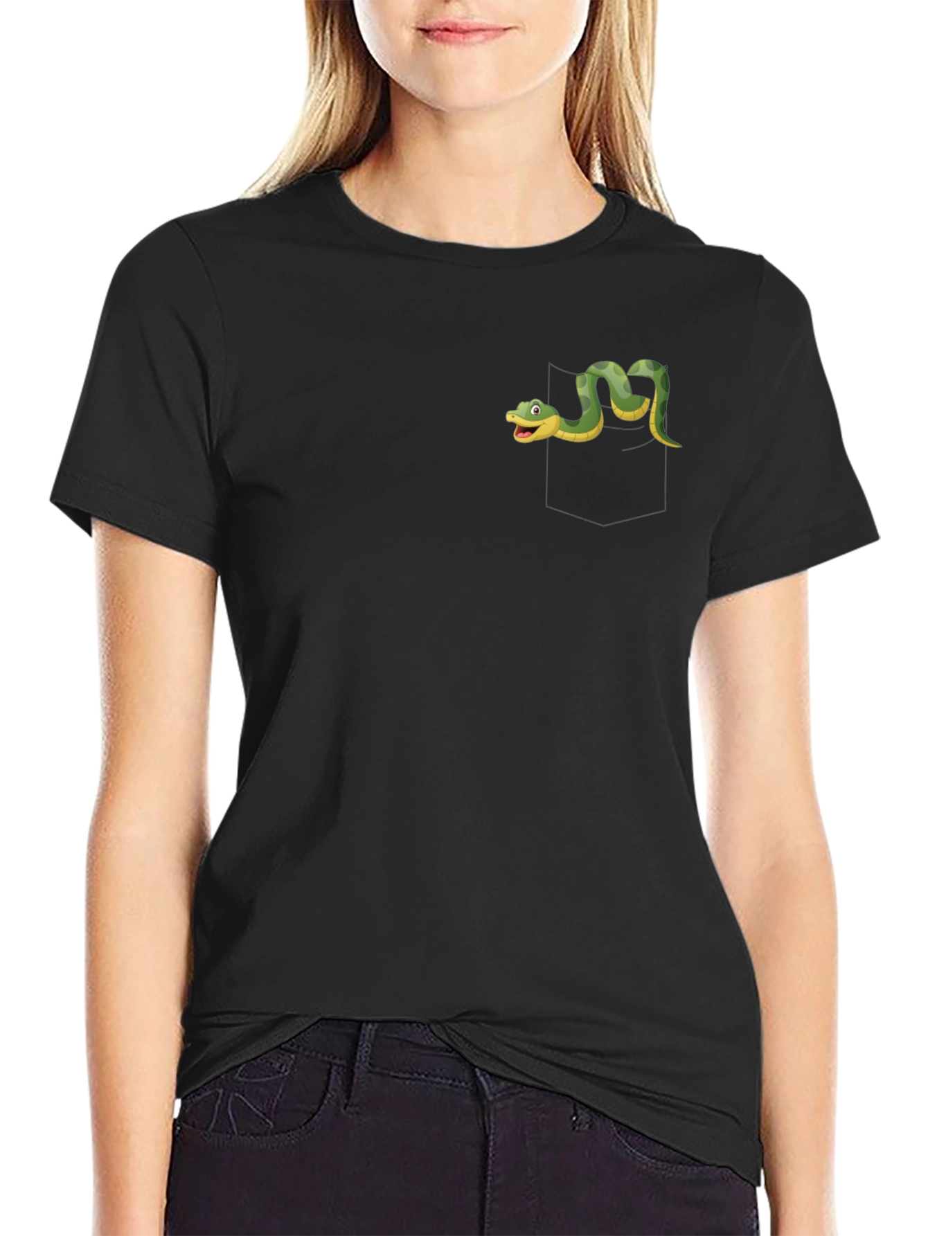Black T-Shirt with Cartoon Snake Design