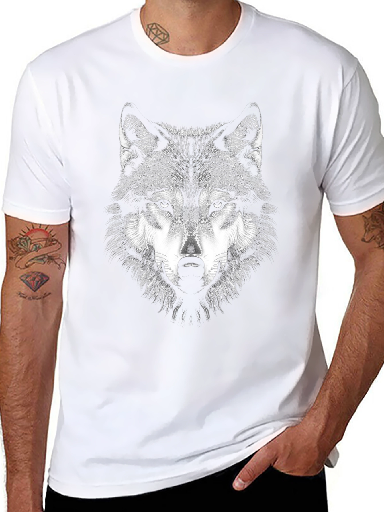 Black Wolf Graphic Print T-Shirt