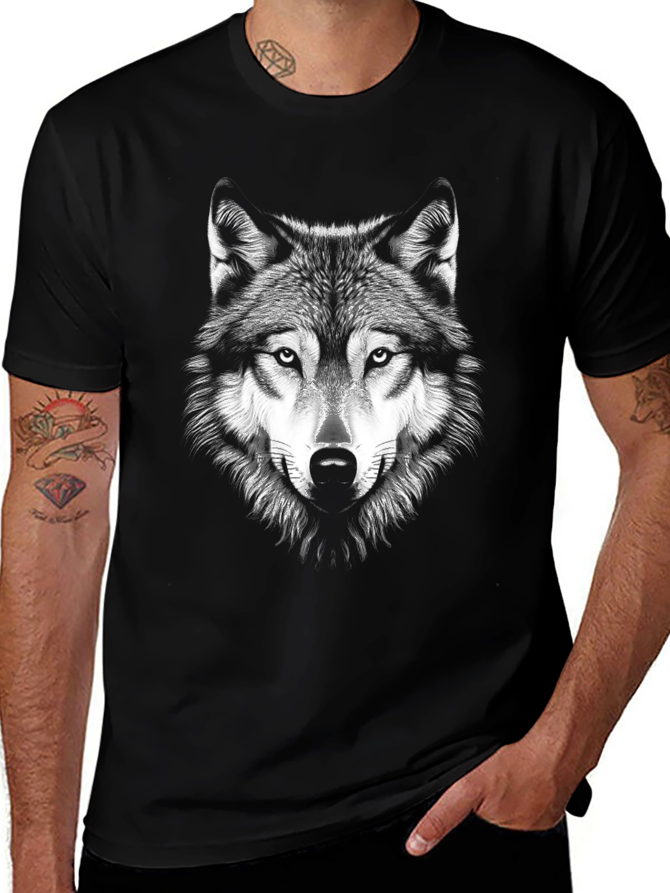 Black Wolf Graphic Print T-Shirt