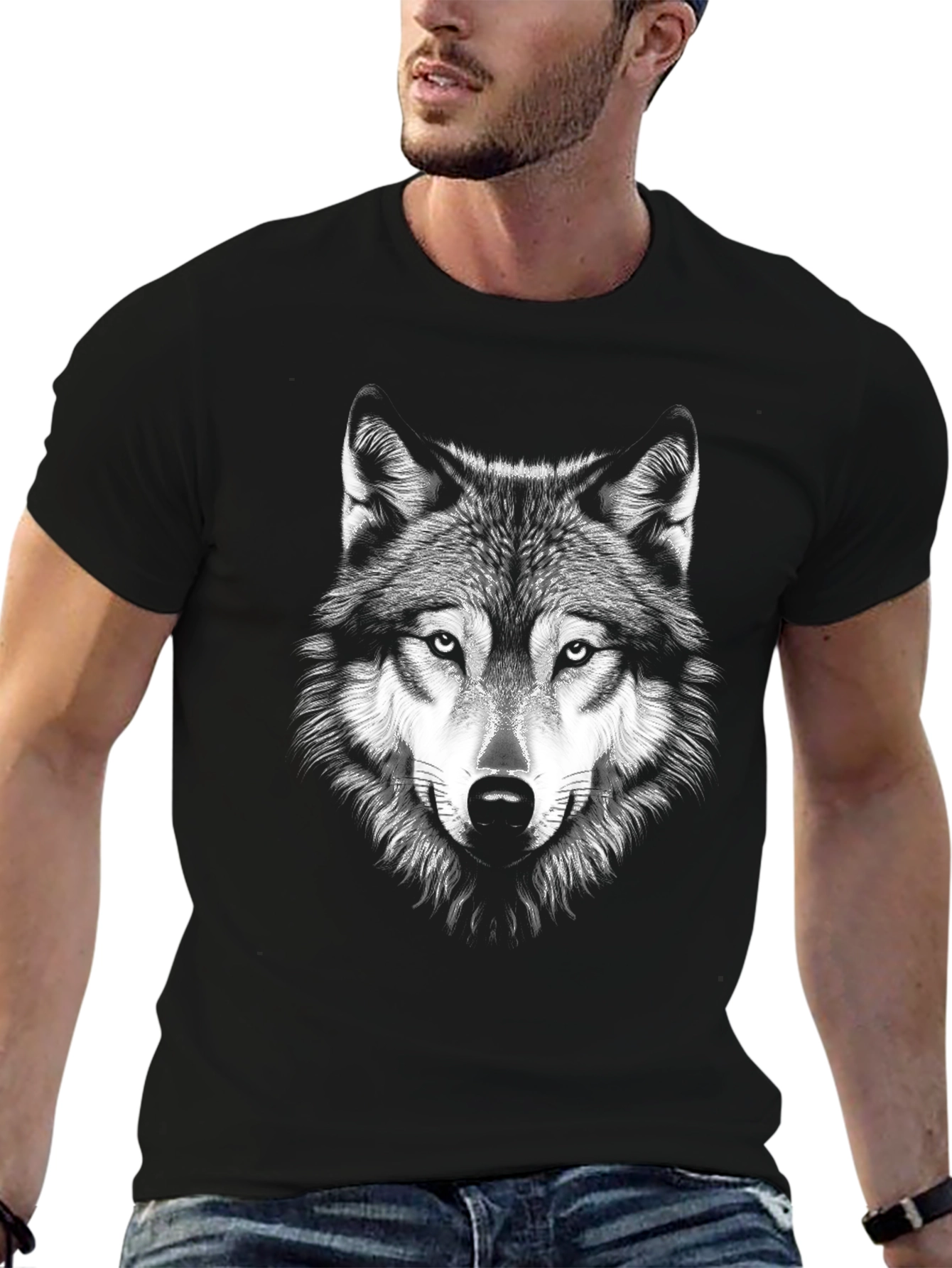 Black Wolf Graphic Print T-Shirt