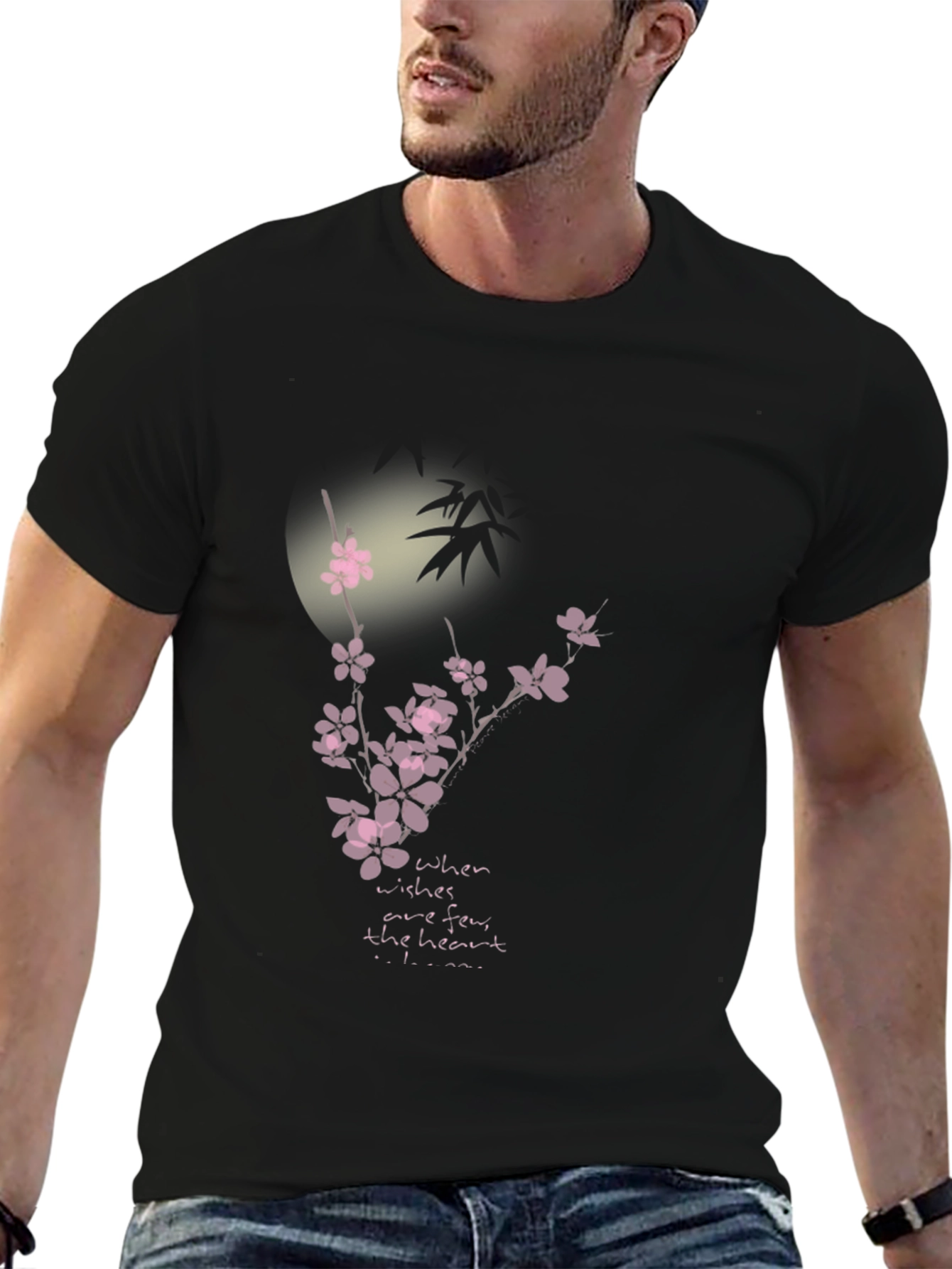 Floral Moon Graphic Black T-Shirt