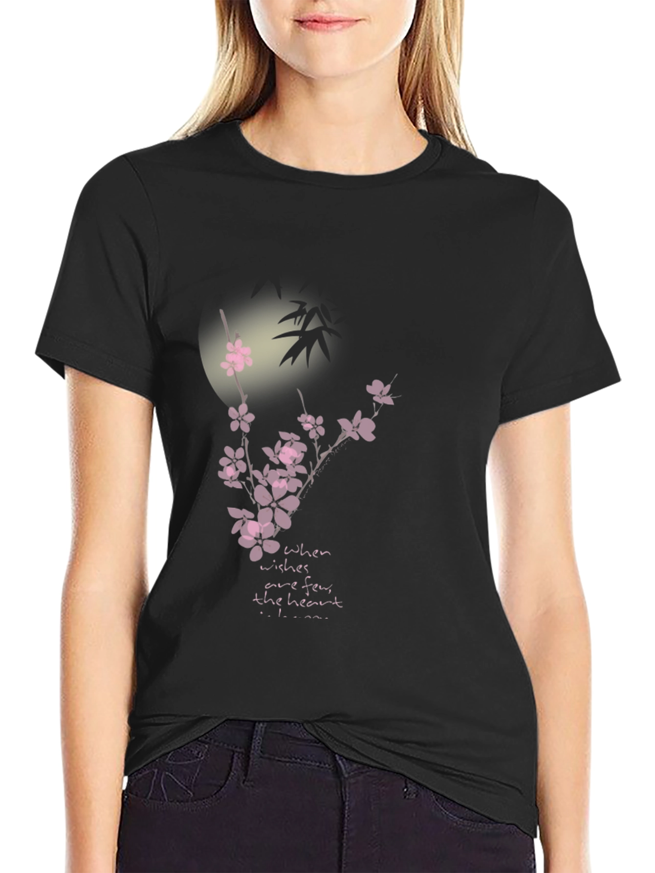 Floral Moon Graphic Black T-Shirt