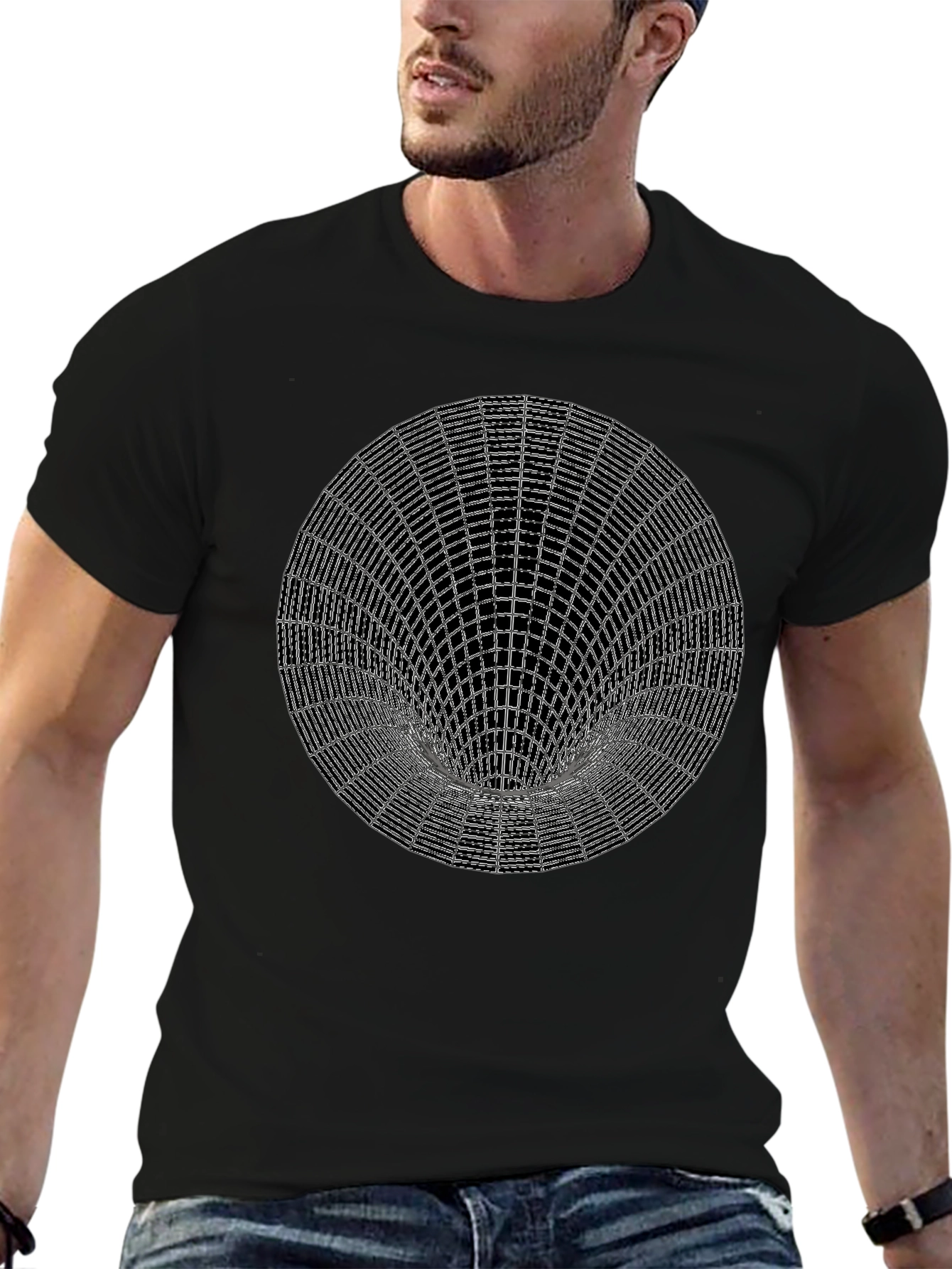 Optical Illusion Circle Graphic Tee - Black