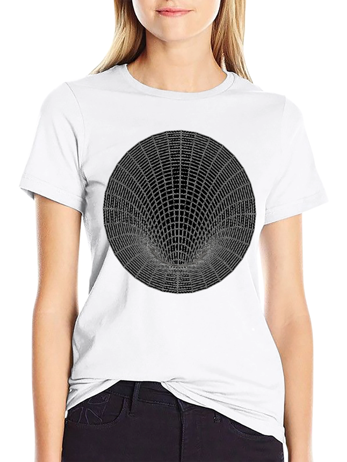 Optical Illusion Circle Graphic Tee - Black