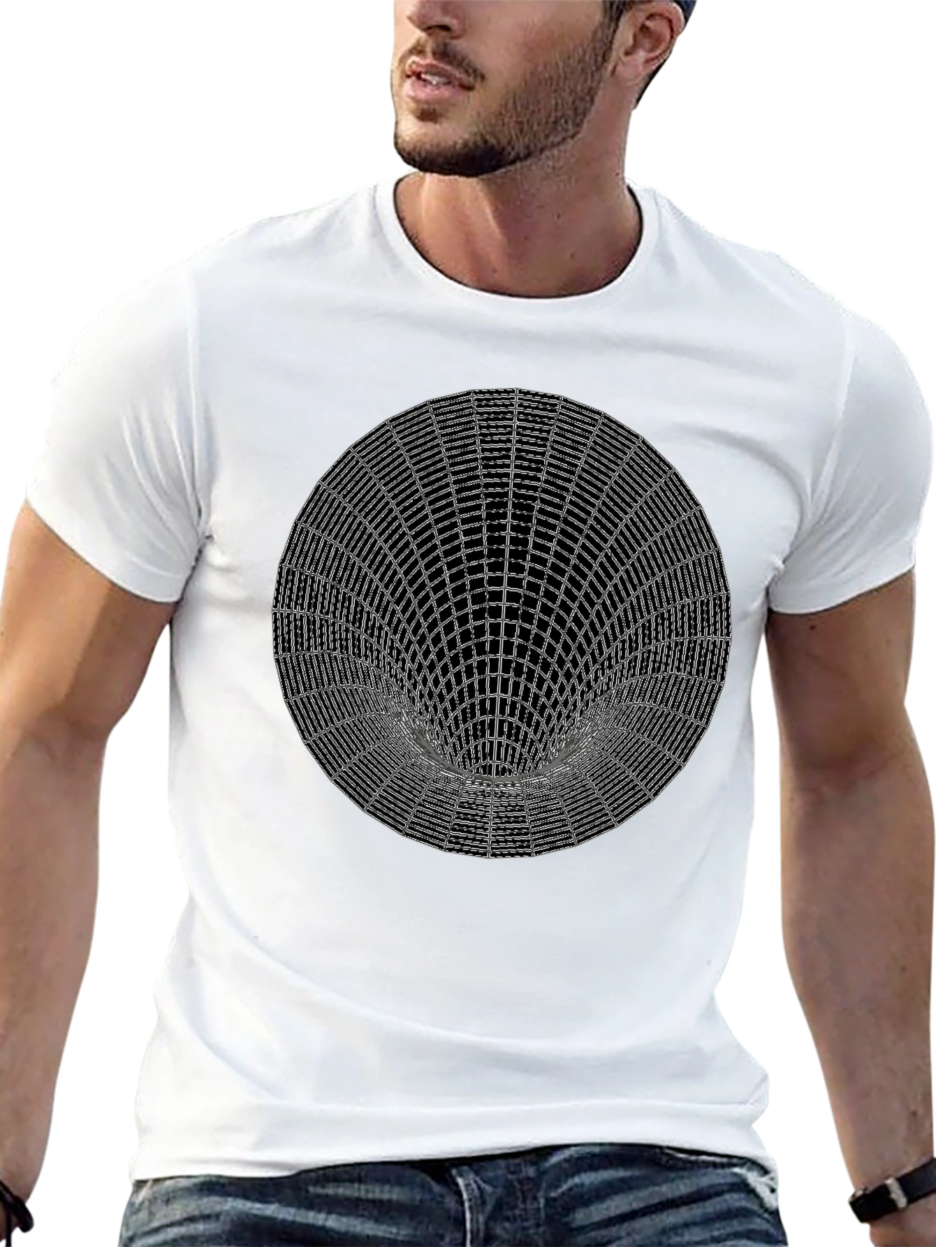 Optical Illusion Circle Graphic Tee - Black