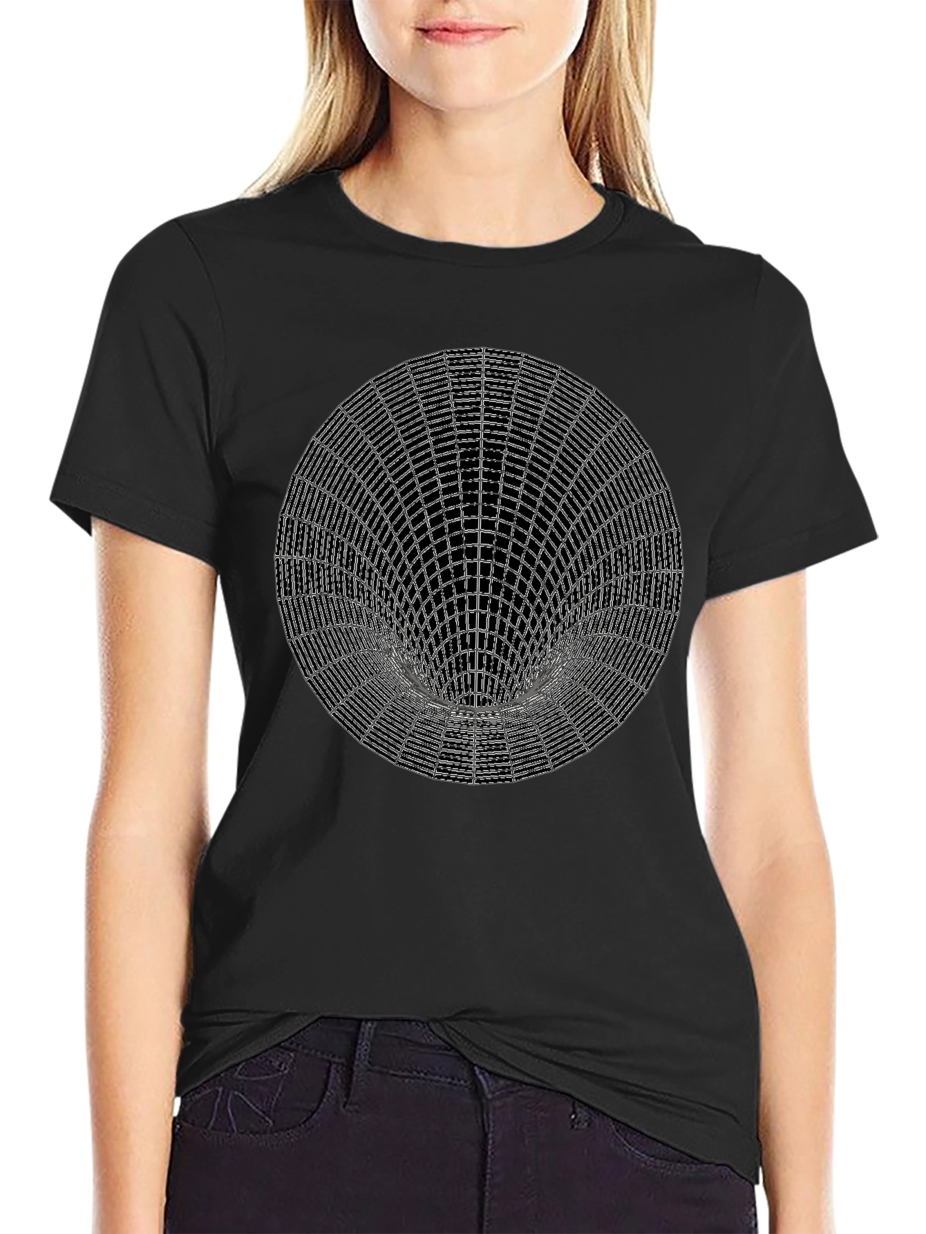 Optical Illusion Circle Graphic Tee - Black