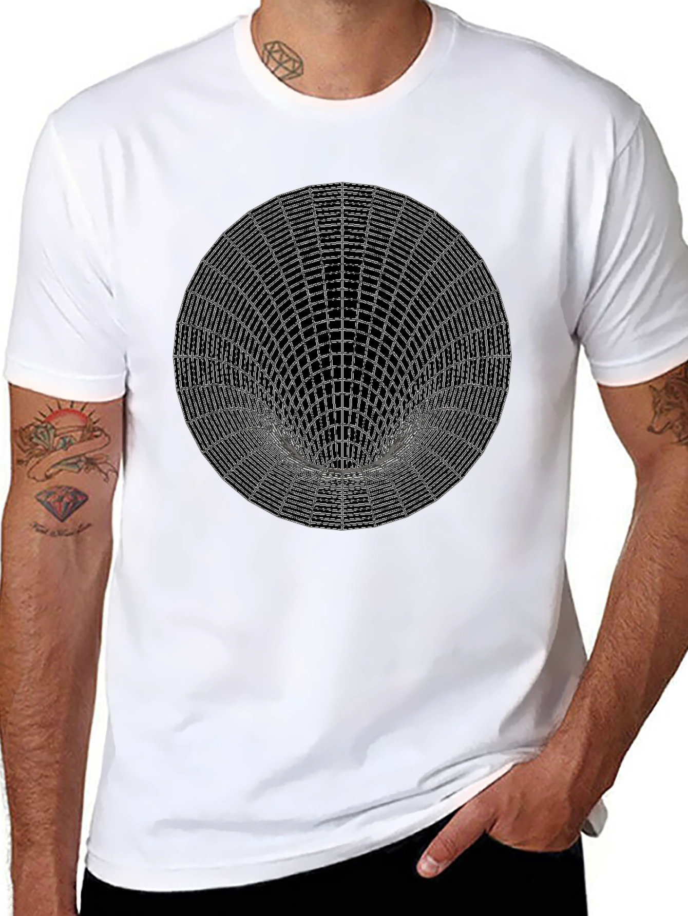 Optical Illusion Circle Graphic Tee - Black