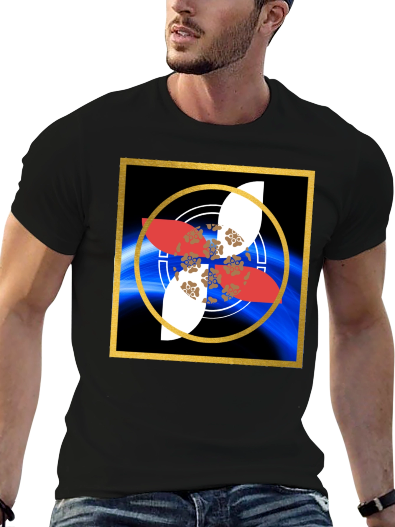 Geometric Graphic Print Black T-Shirt