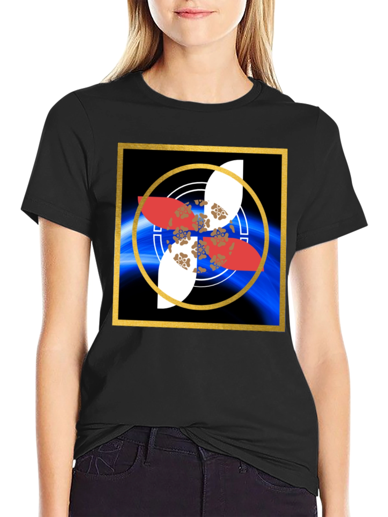 Geometric Graphic Print Black T-Shirt