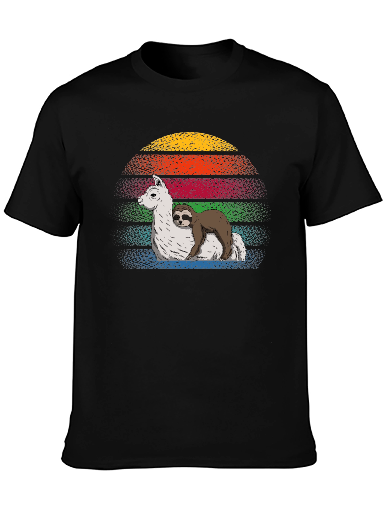 Sloth Hugging Llama Sunset Graphic Tee