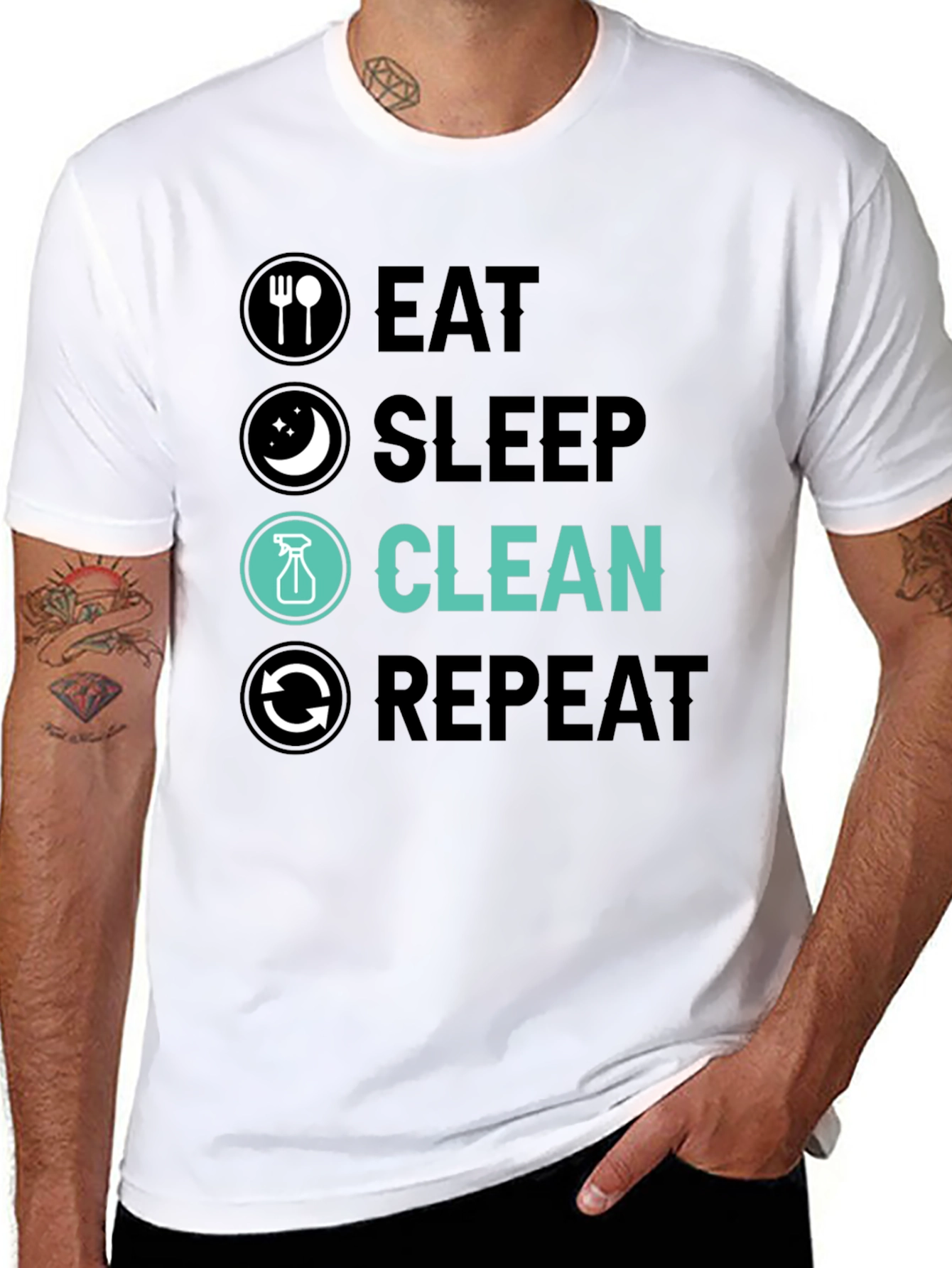 Eat Sleep Clean Repeat Graphic Tee