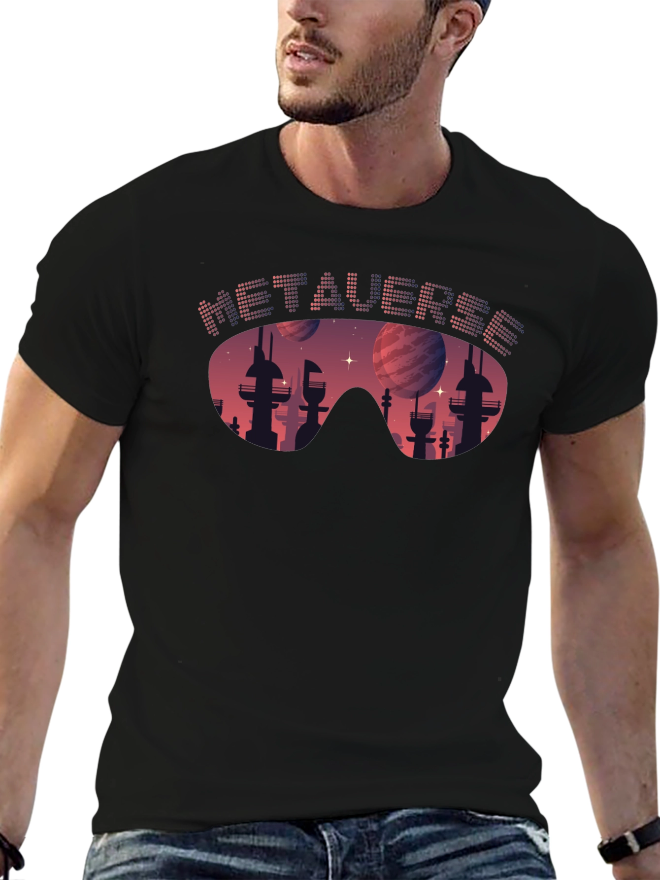 Metaverse Cityscape T-Shirt - Futuristic Design