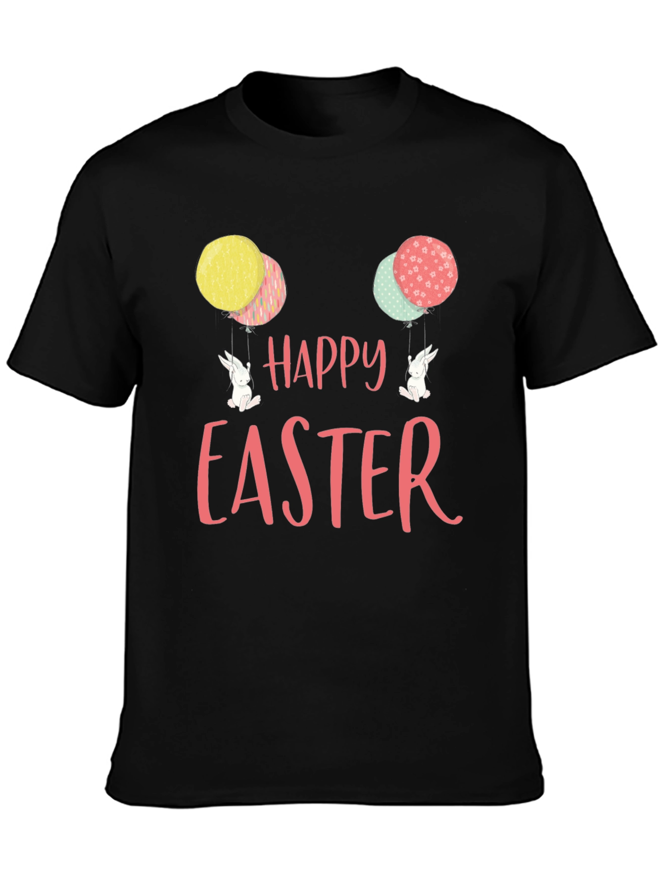 Happy Easter Bunny Balloon Black T-Shirt