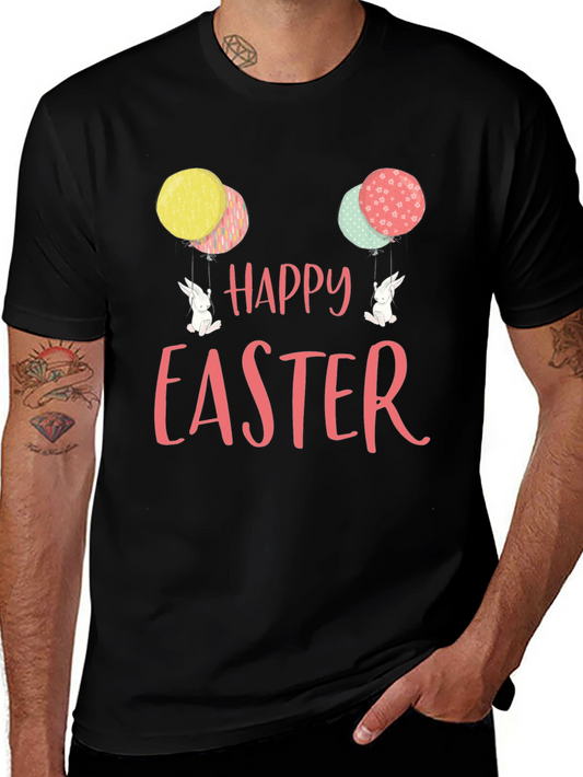 Happy Easter Bunny Balloon Black T-Shirt