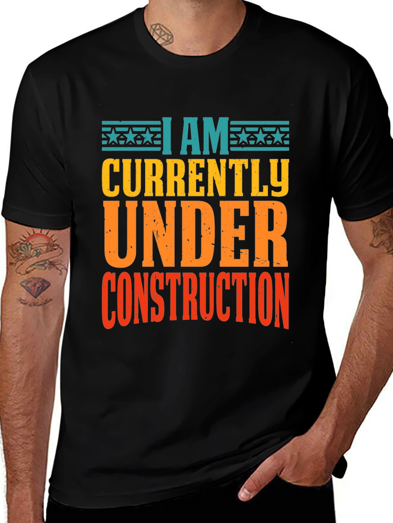 Under Construction Graphic Tee - Black Cotton Shirt