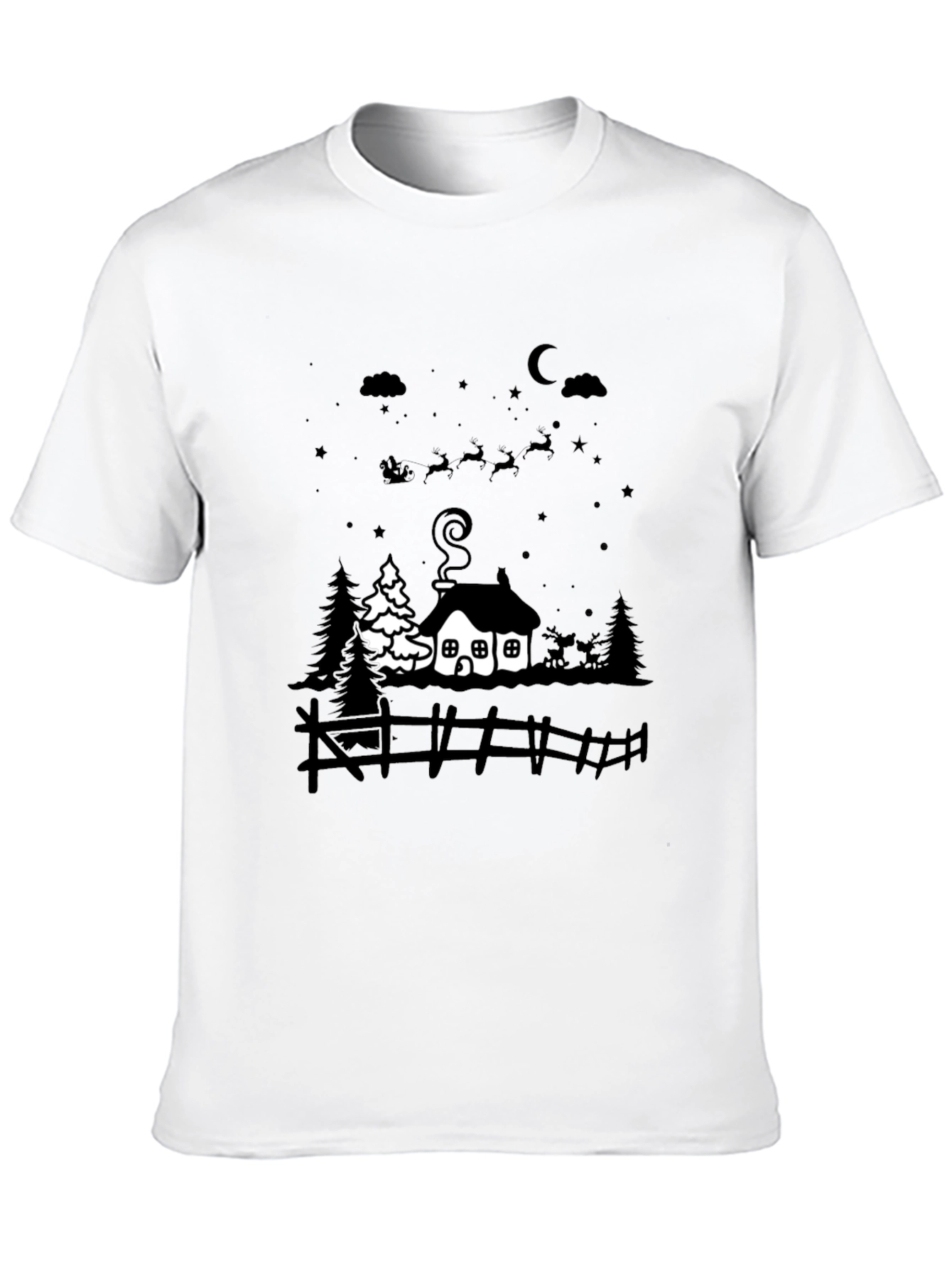Festive Winter Scene Black T-Shirt