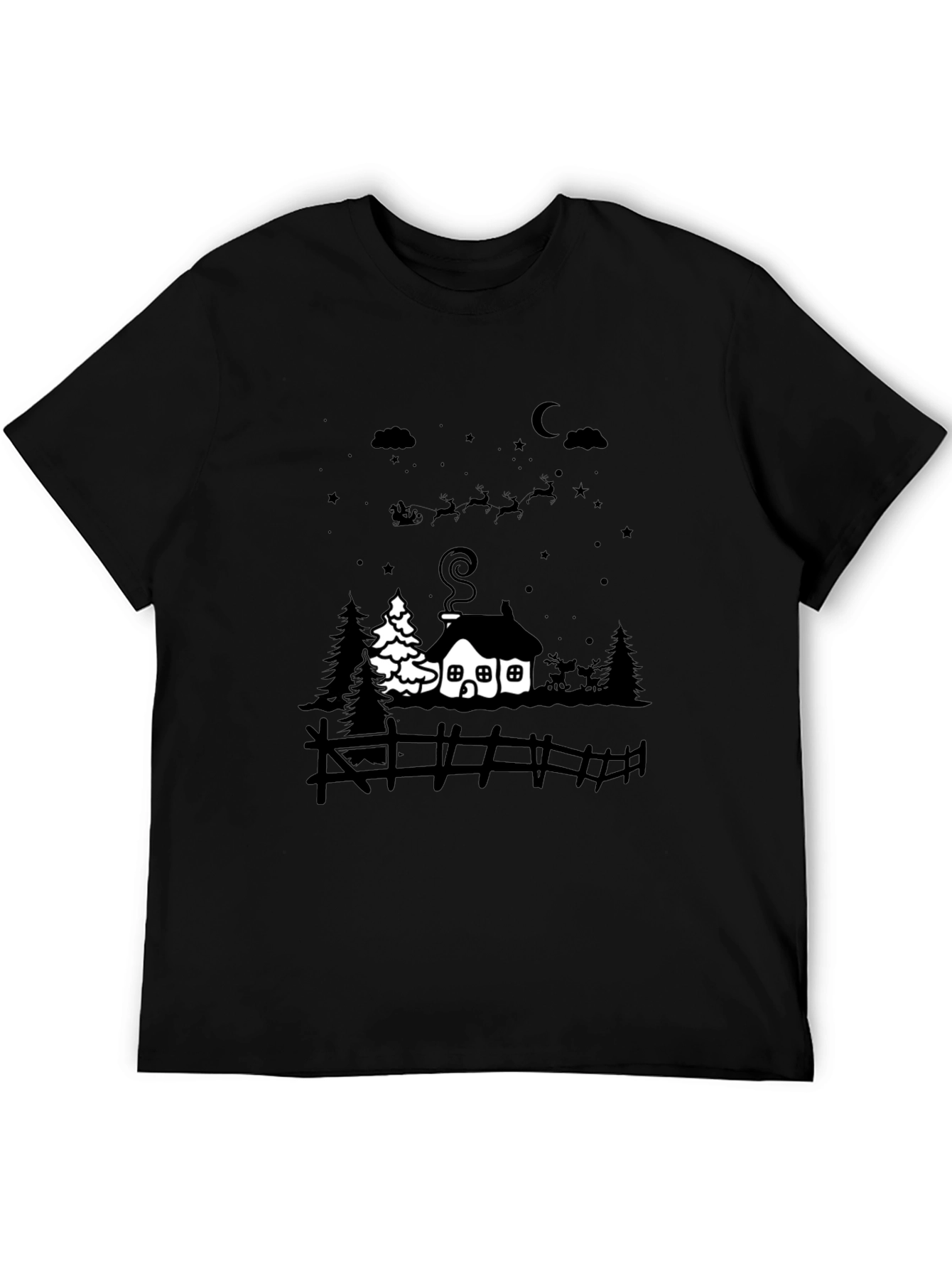 Festive Winter Scene Black T-Shirt