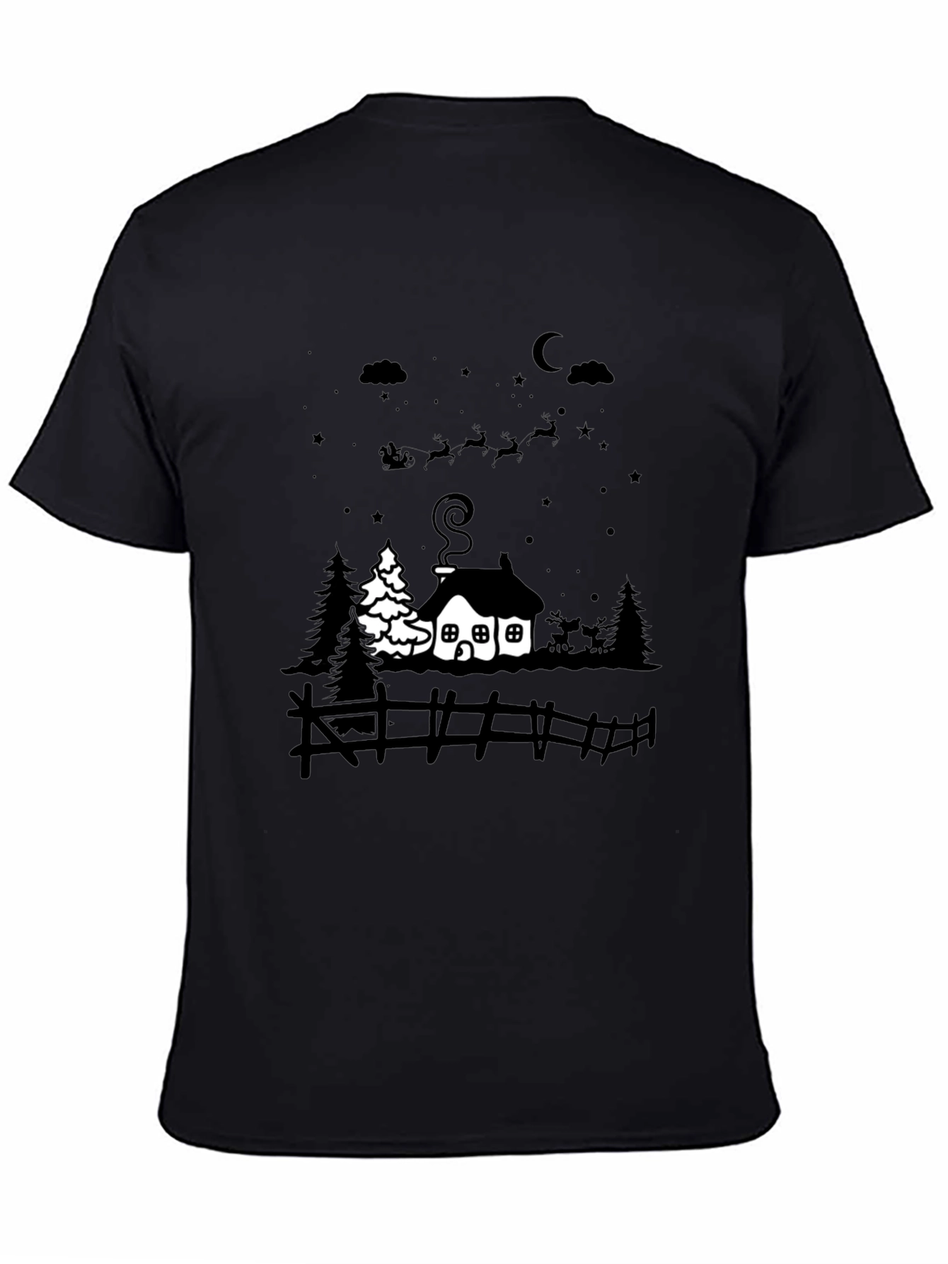 Festive Winter Scene Black T-Shirt