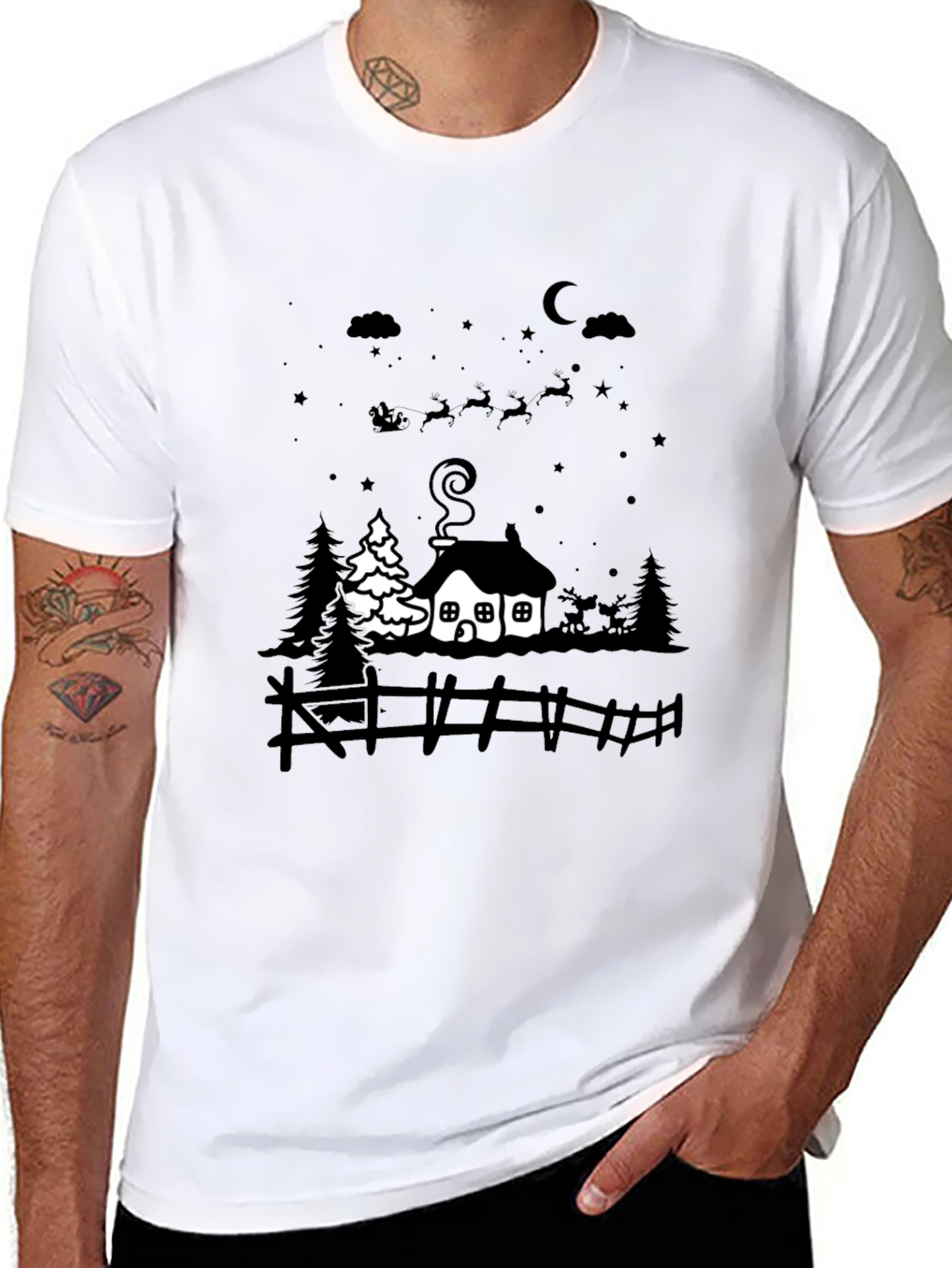 Festive Winter Scene Black T-Shirt
