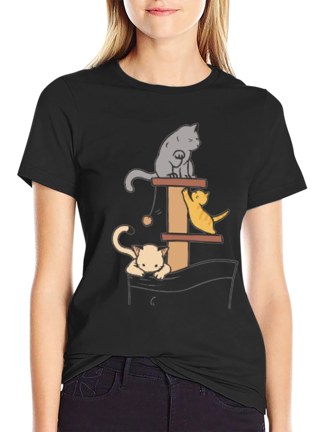 Cat Tower T-Shirt - Playful Kitten Design