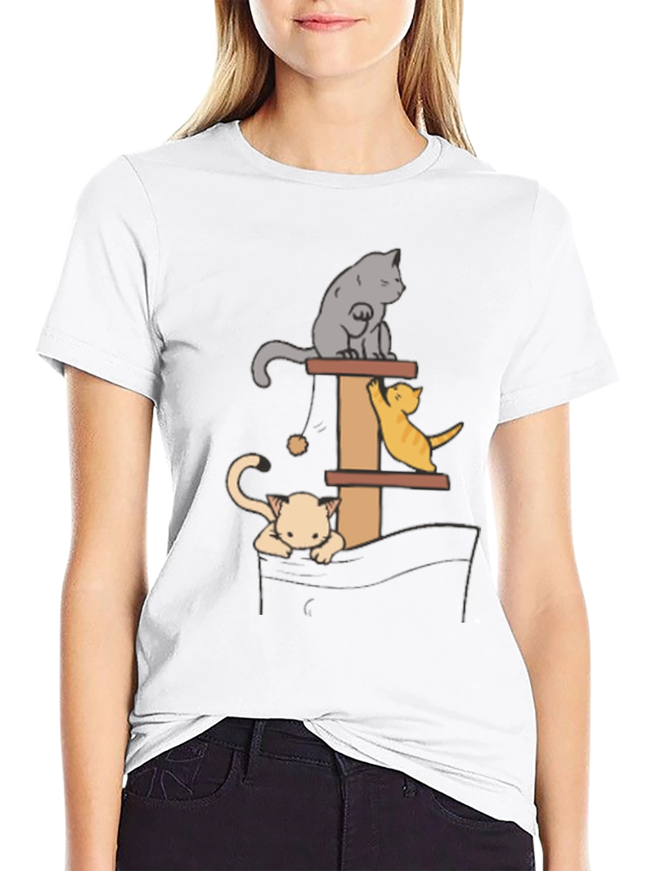 Cat Tower T-Shirt - Playful Kitten Design