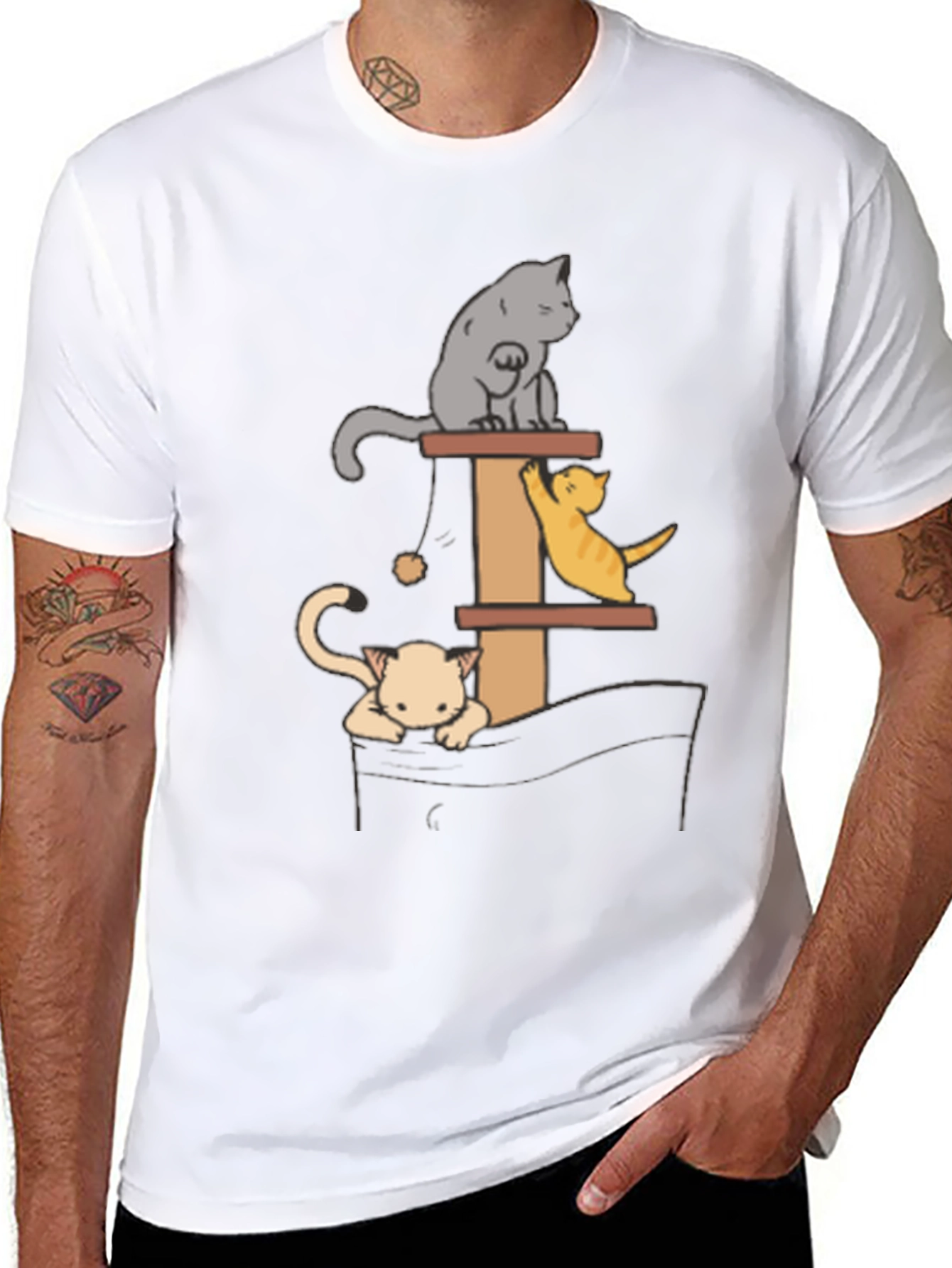 Cat Tower T-Shirt - Playful Kitten Design