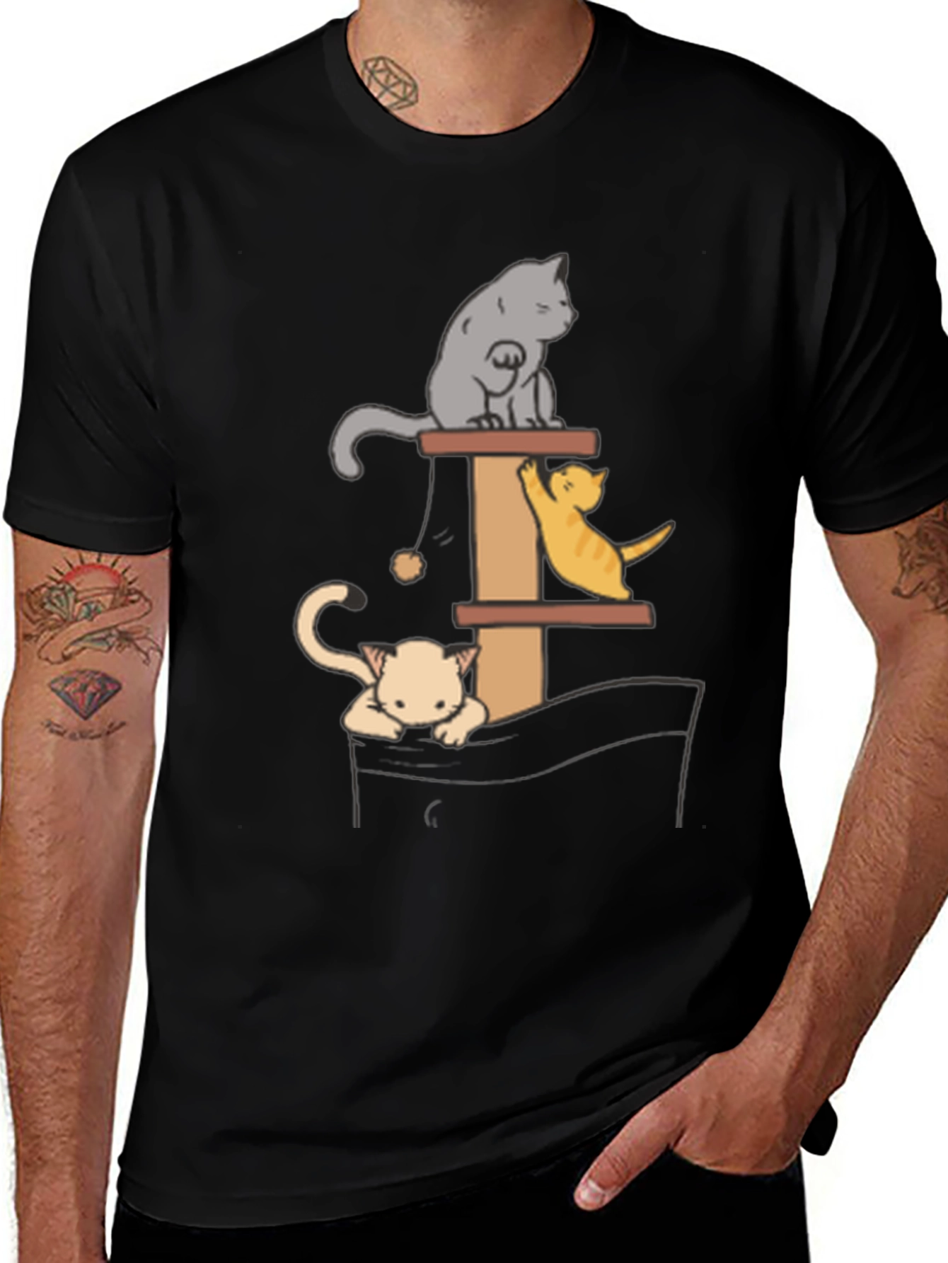 Cat Tower T-Shirt - Playful Kitten Design
