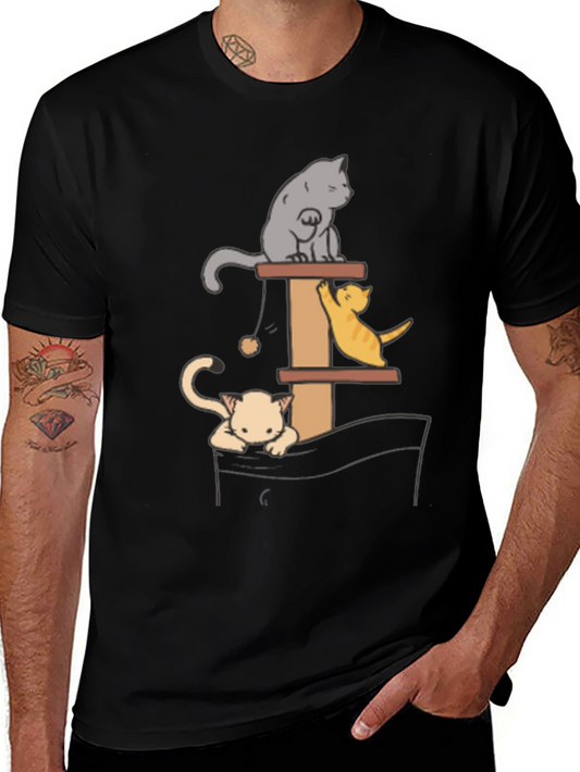 Cat Tower T-Shirt - Playful Kitten Design