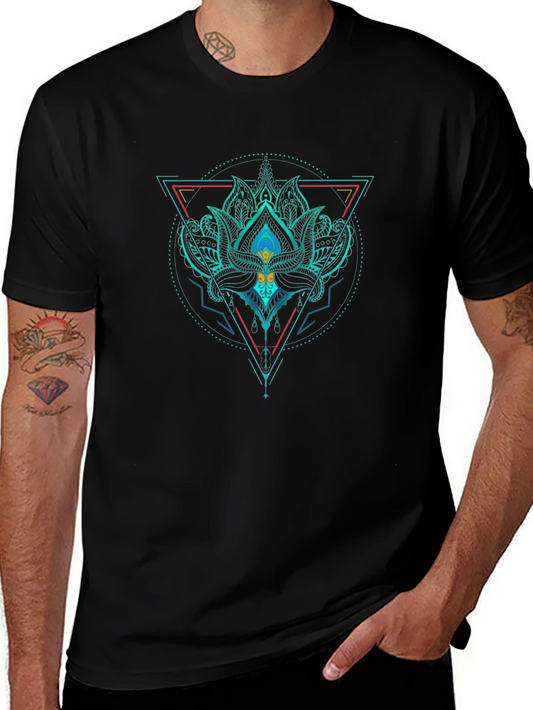 Geometric Lotus T-Shirt - Black
