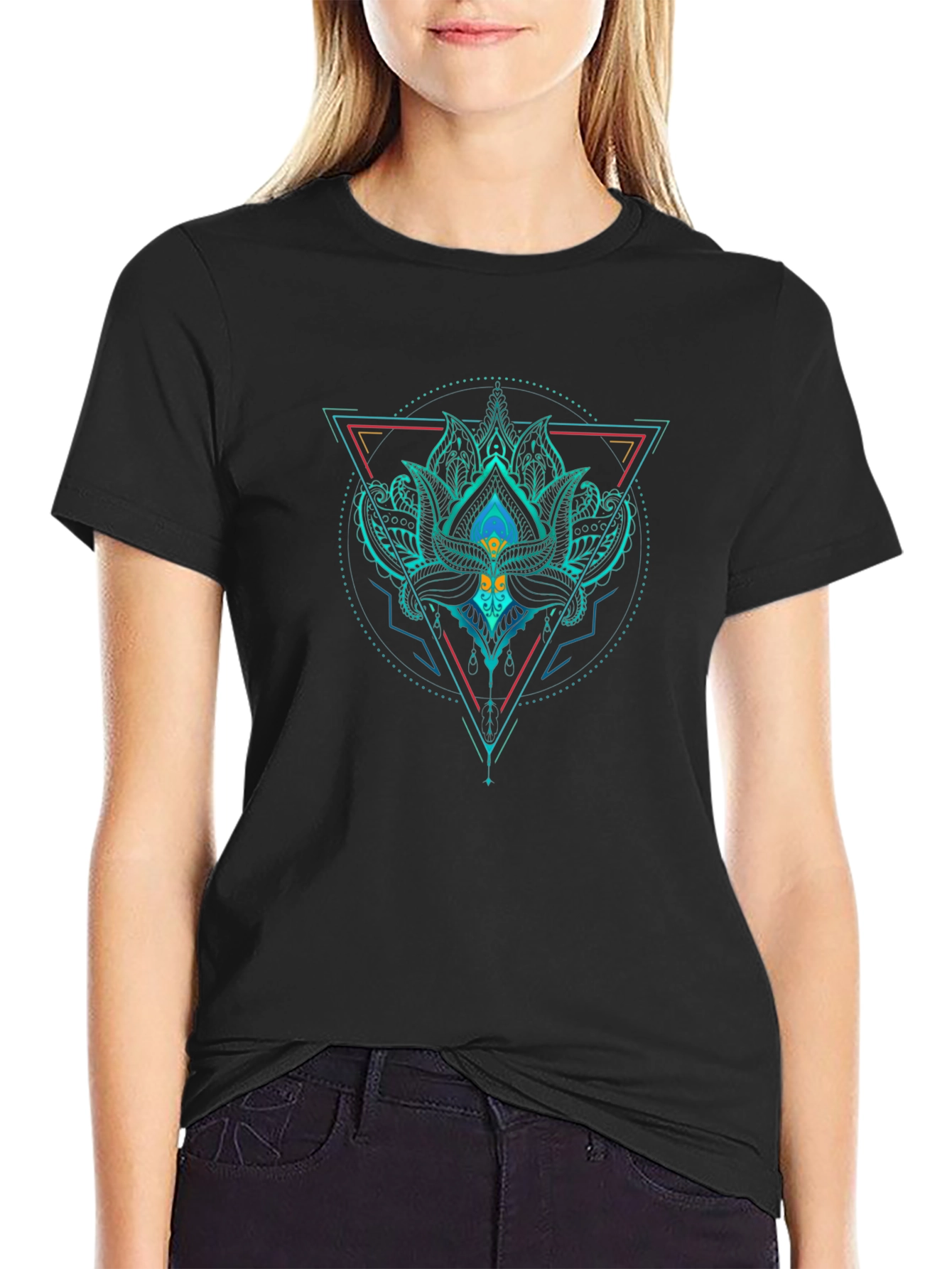 Geometric Lotus T-Shirt - Black