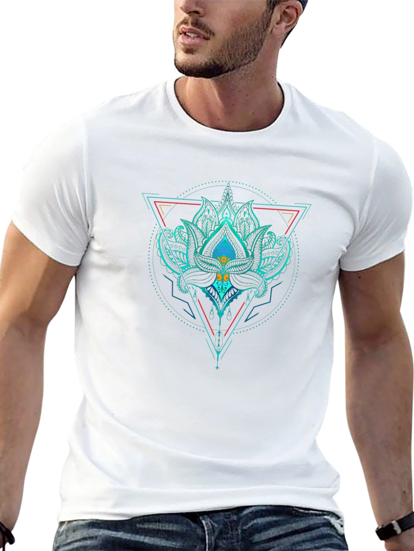 Geometric Lotus T-Shirt - Black